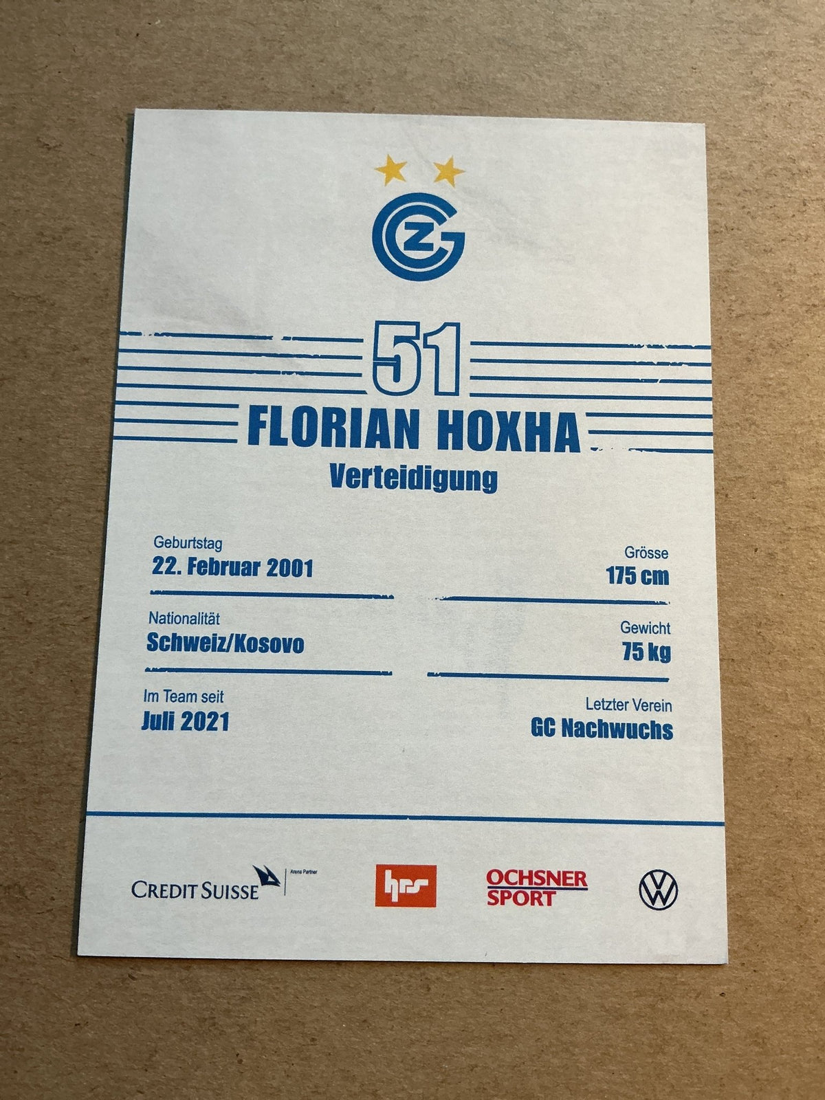 Florian Hoxha, Kosovo 🇽🇰 Grasshopper Club Zürich 2021/22 hand signed - Autographs-World