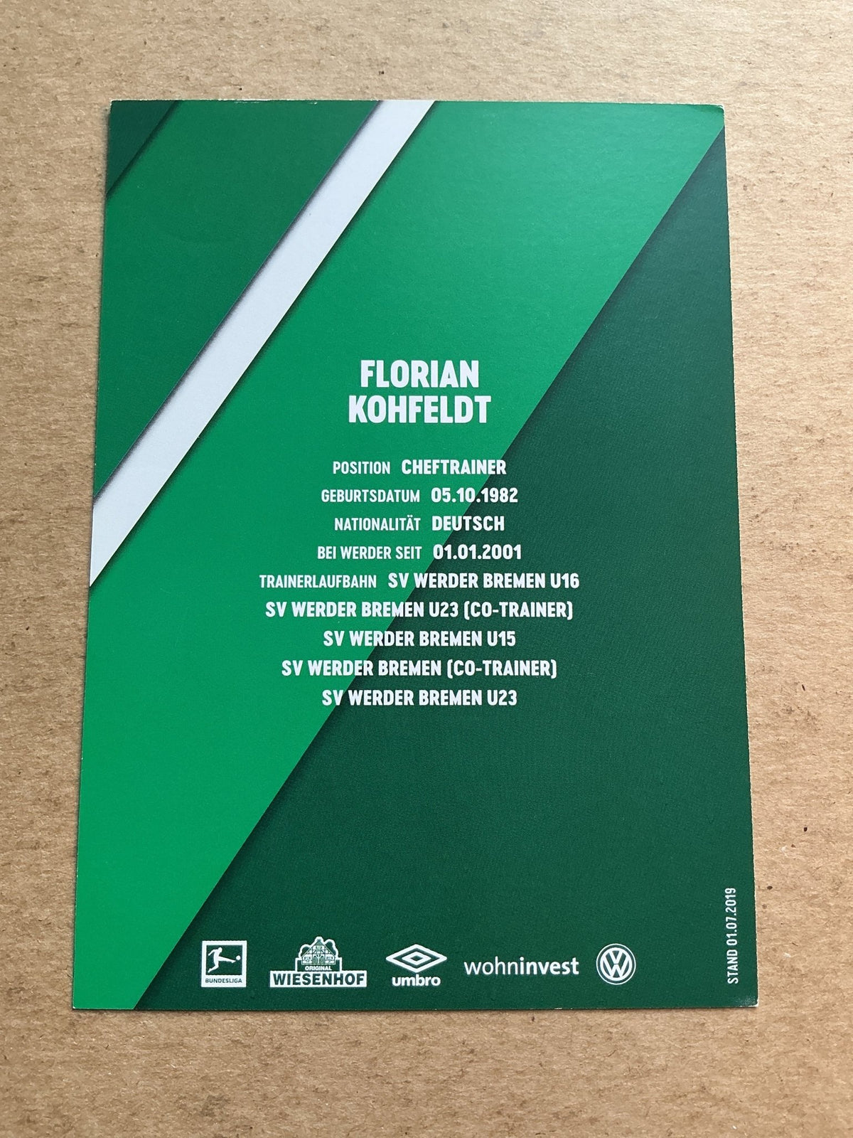 Florian Kohfeldt, Germany 🇩🇪 SV Werder Bremen 2019/20 hand signed - Autographs-World