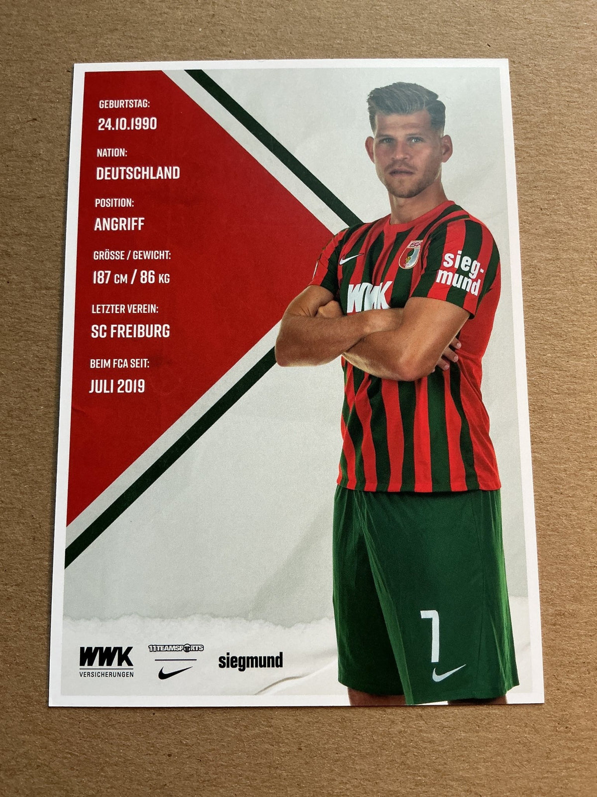 Florian Niederlechner, Germany 🇩🇪 FC Augsburg 2021/22 hand signed - Autographs-World
