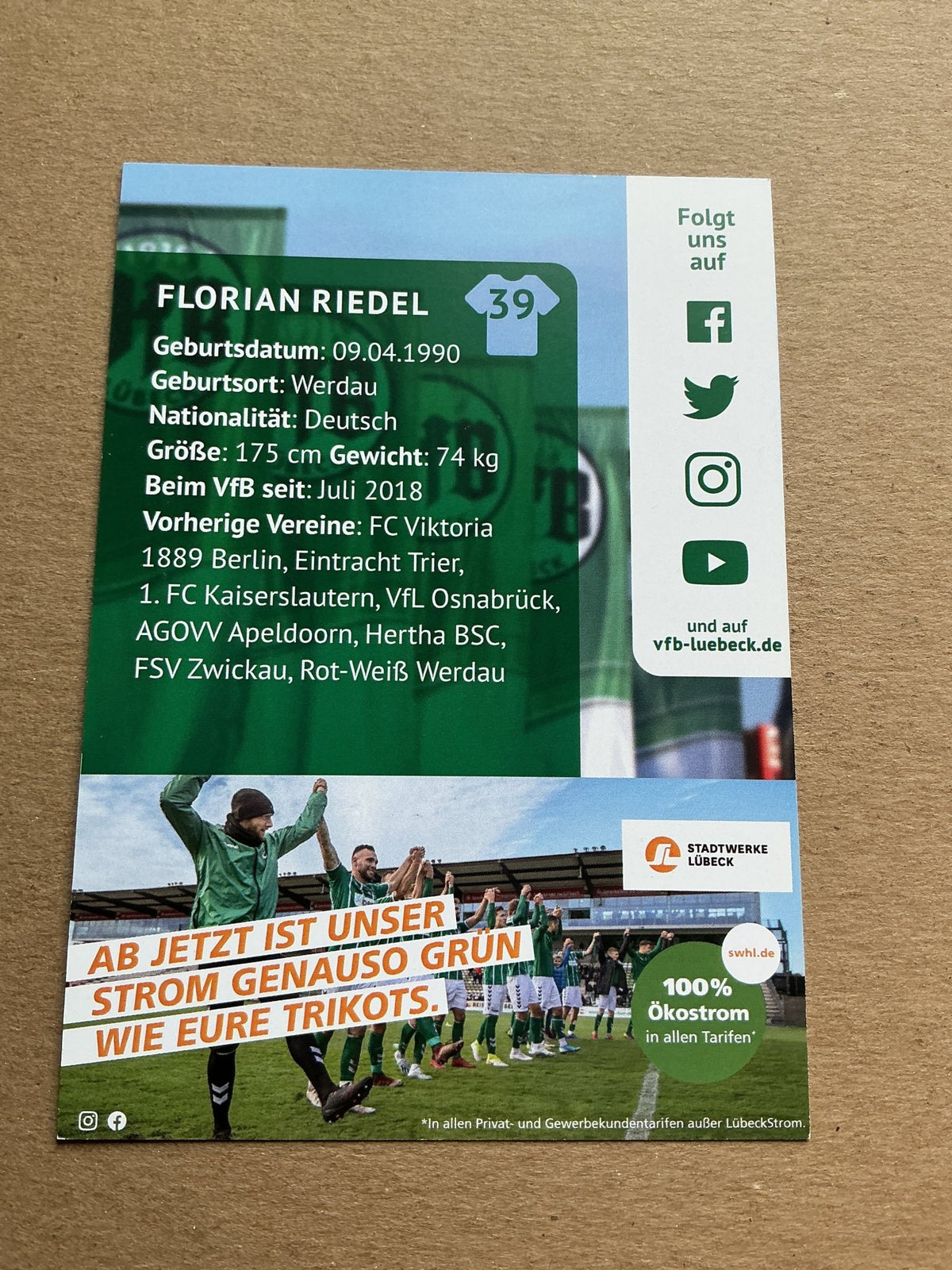 Florian Riedel, Germany 🇩🇪 VfB Lübeck 2020/21 hand signed - Autographs-World