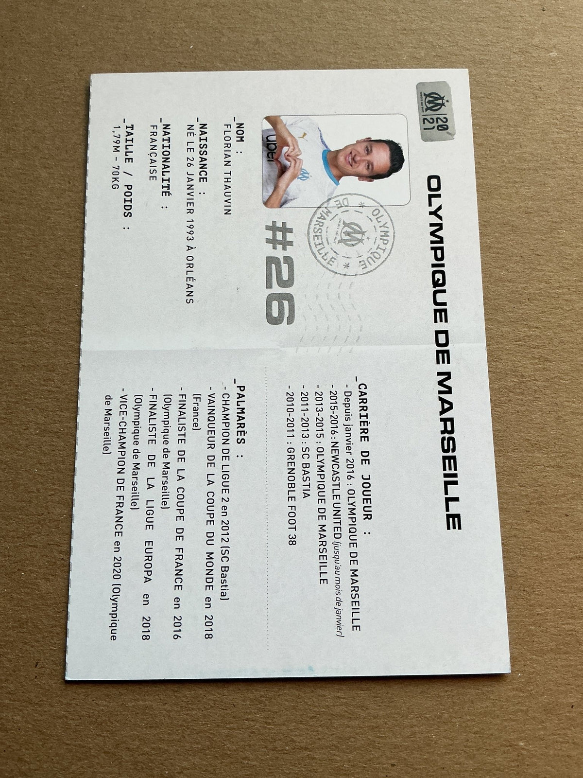 Florian Thauvin, France 🇫🇷 Olympique Marseille 2020/21 hand signed - Autographs-World