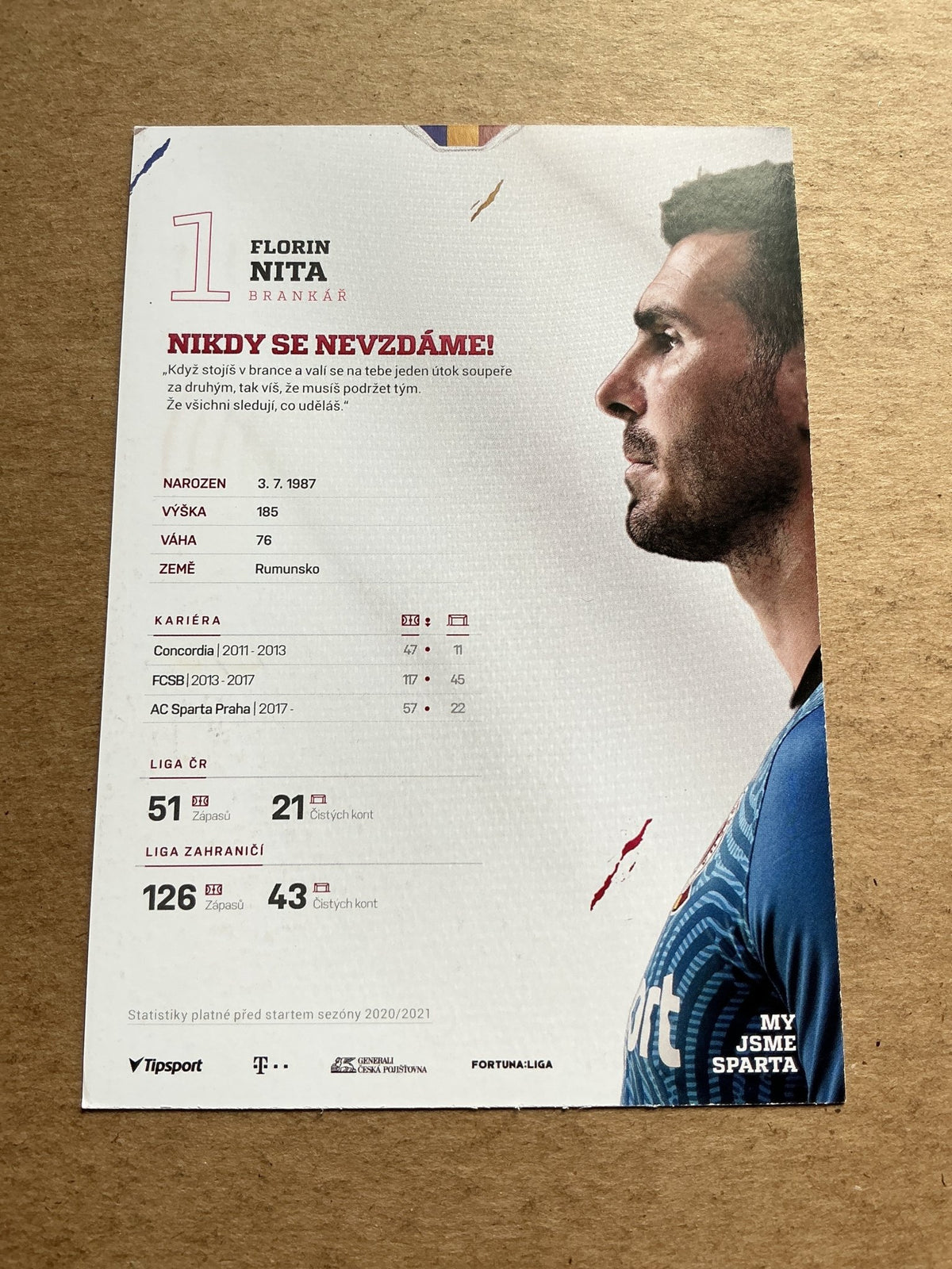 Florin Nițǎ, Romania 🇷🇴 AC Sparta Prague 2020/21 hand signed - Autographs-World