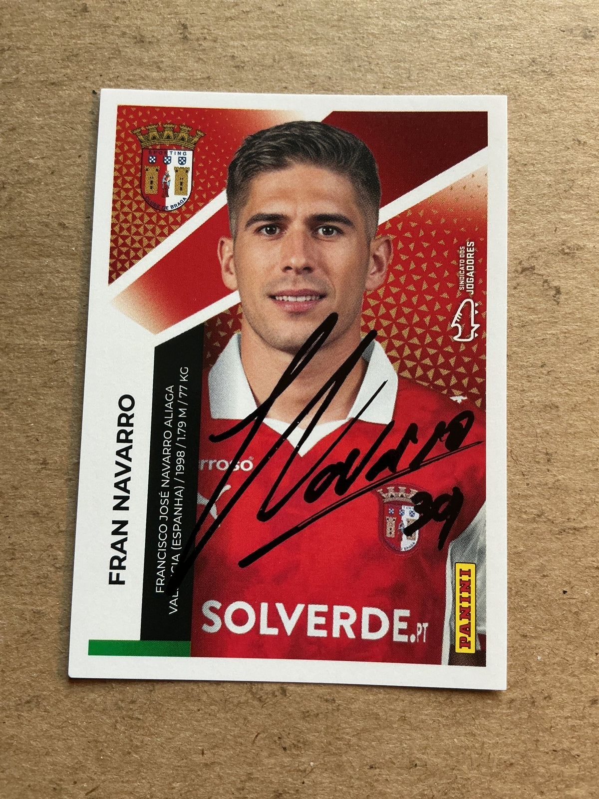 Fran Navarro, Spain 🇪🇸 SC Braga 2025/26 Panini hand signed - Autographs-World