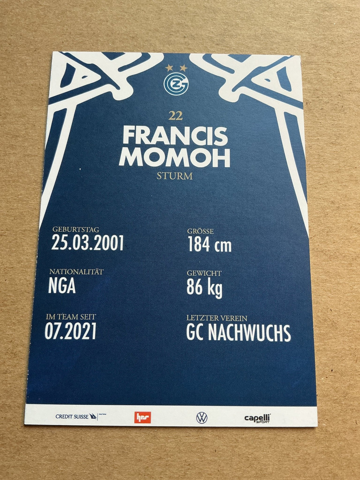 Francis Momoh, Nigeria 🇳🇬 Grasshopper Club Zürich 2023/24 hand signed - Autographs-World