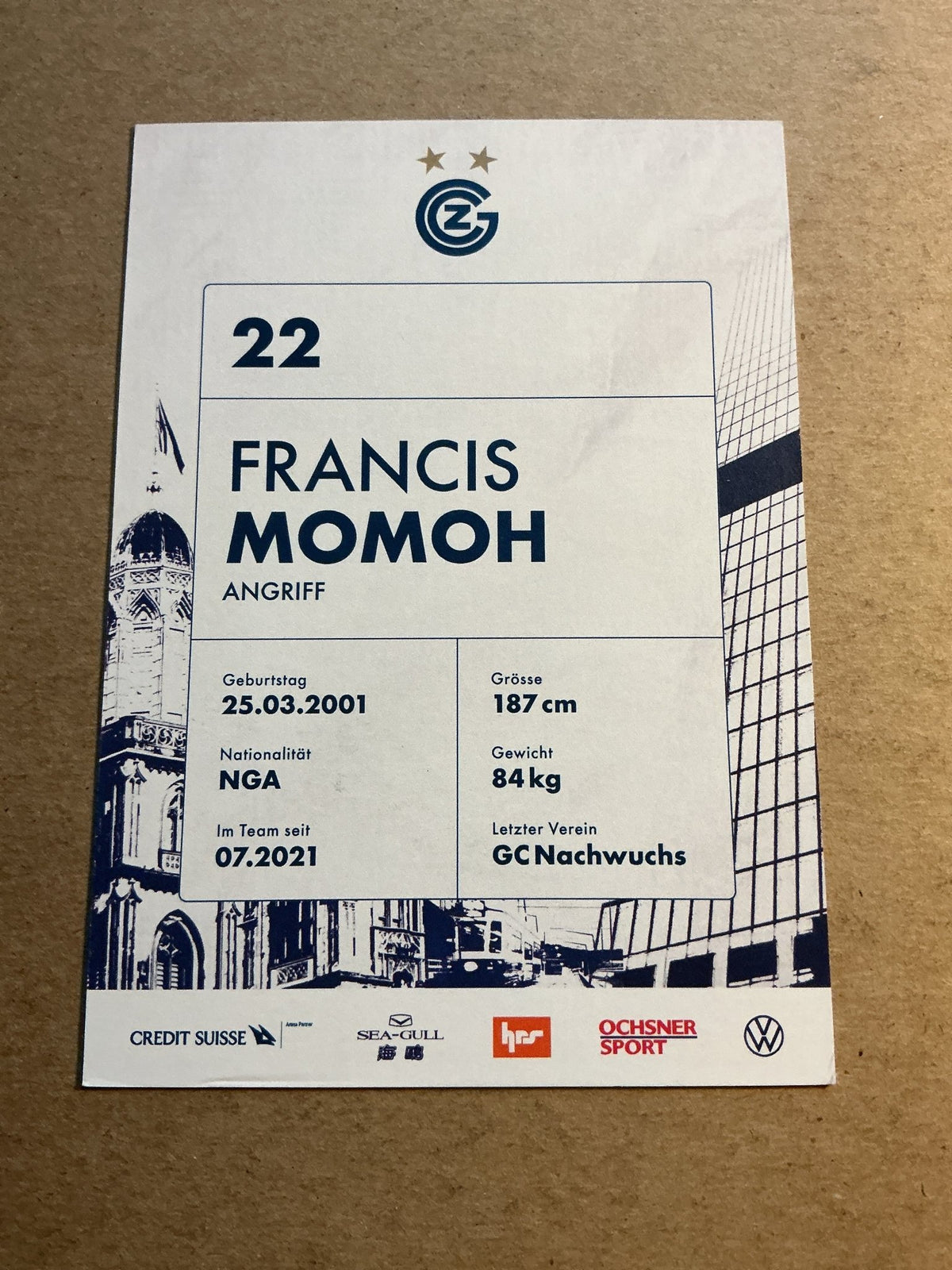 Francis Momoh, Nigeria 🇳🇬 Grasshopper Zürich 2022/23 hand signed - Autographs-World