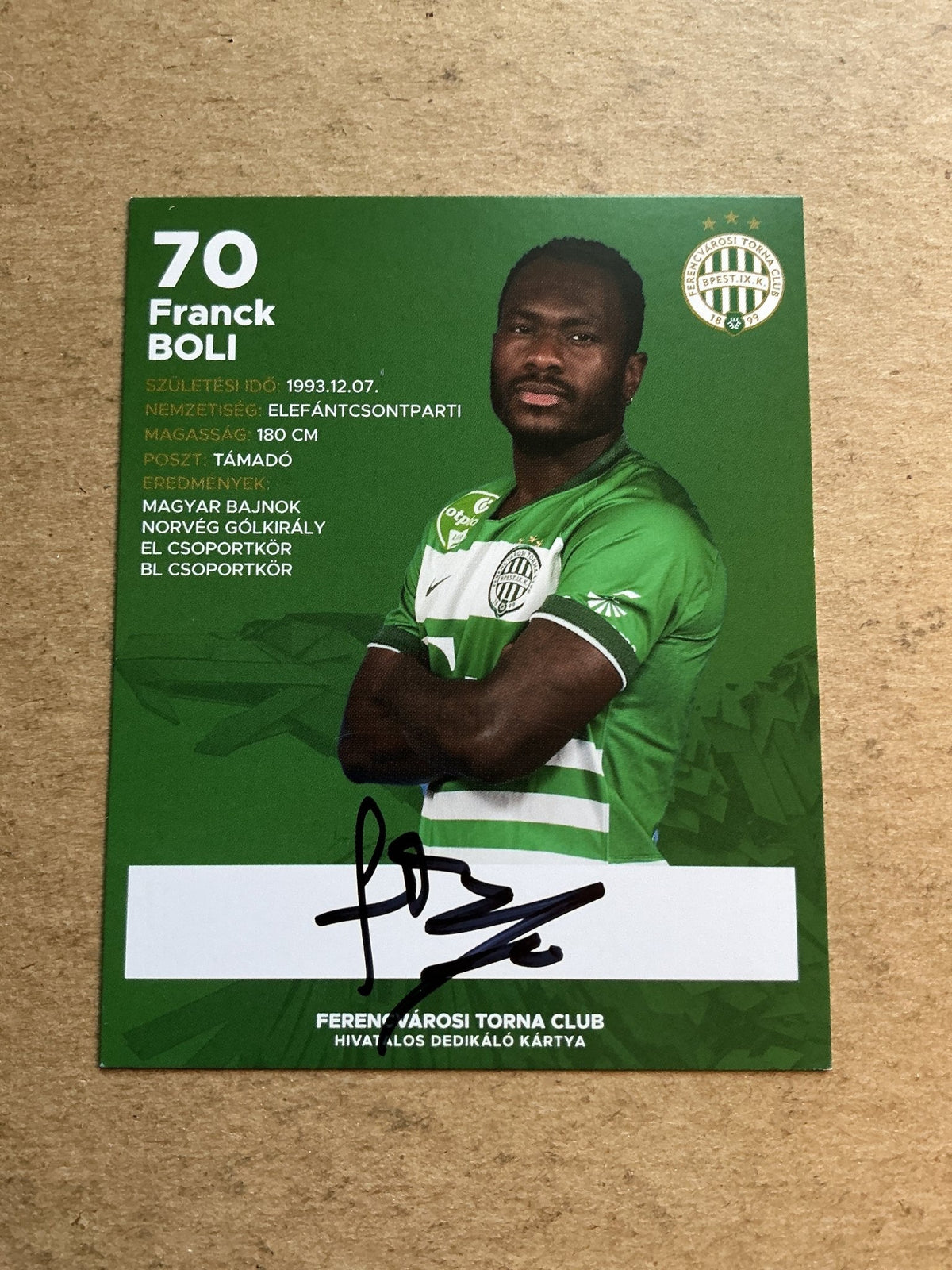 Franck Boli, Ivory Coast 🇨🇮 Ferencváros 2020/21 hand signed - Autographs-World