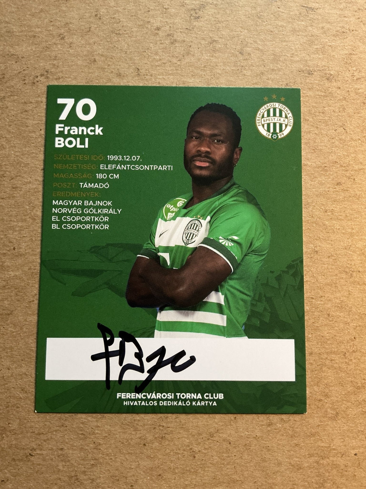Franck Boli, Ivory Coast 🇨🇮 Ferencvaros TC 2021/22 hand signed - Autographs-World