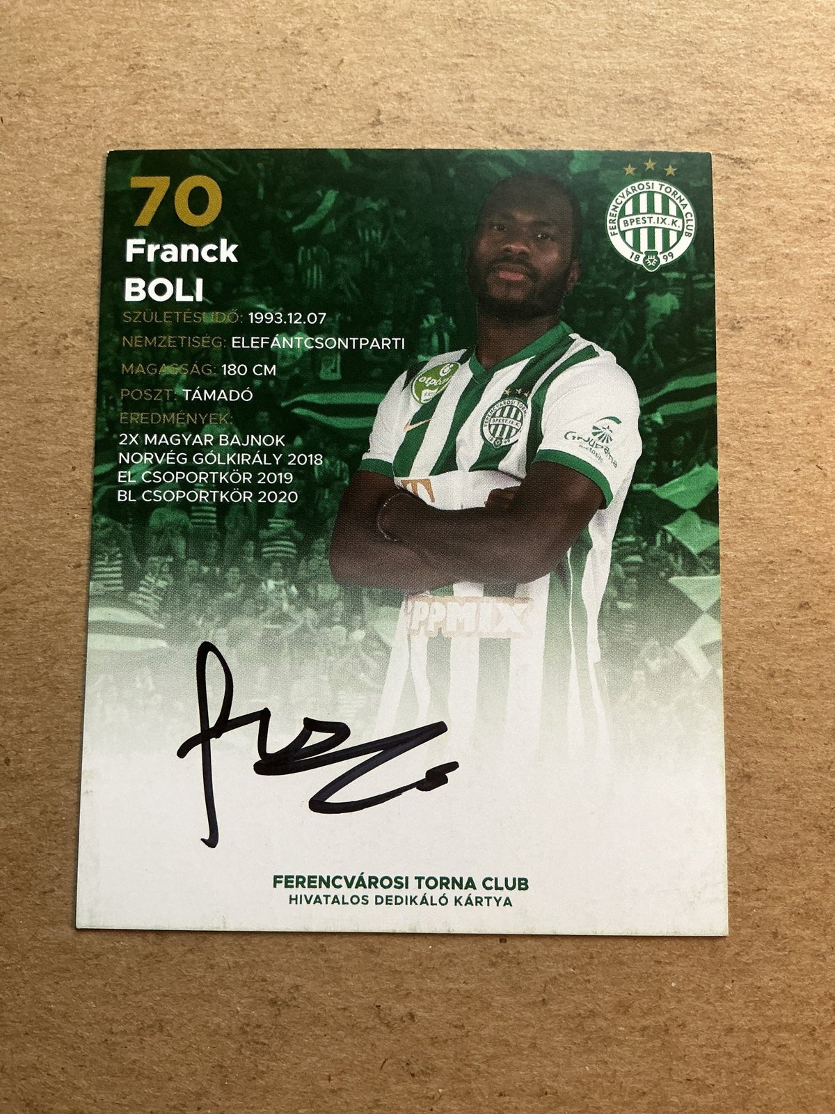 Franck Boli, Ivory Coast 🇨🇮 Ferencvaros TC 2021/22 hand signed - Autographs-World
