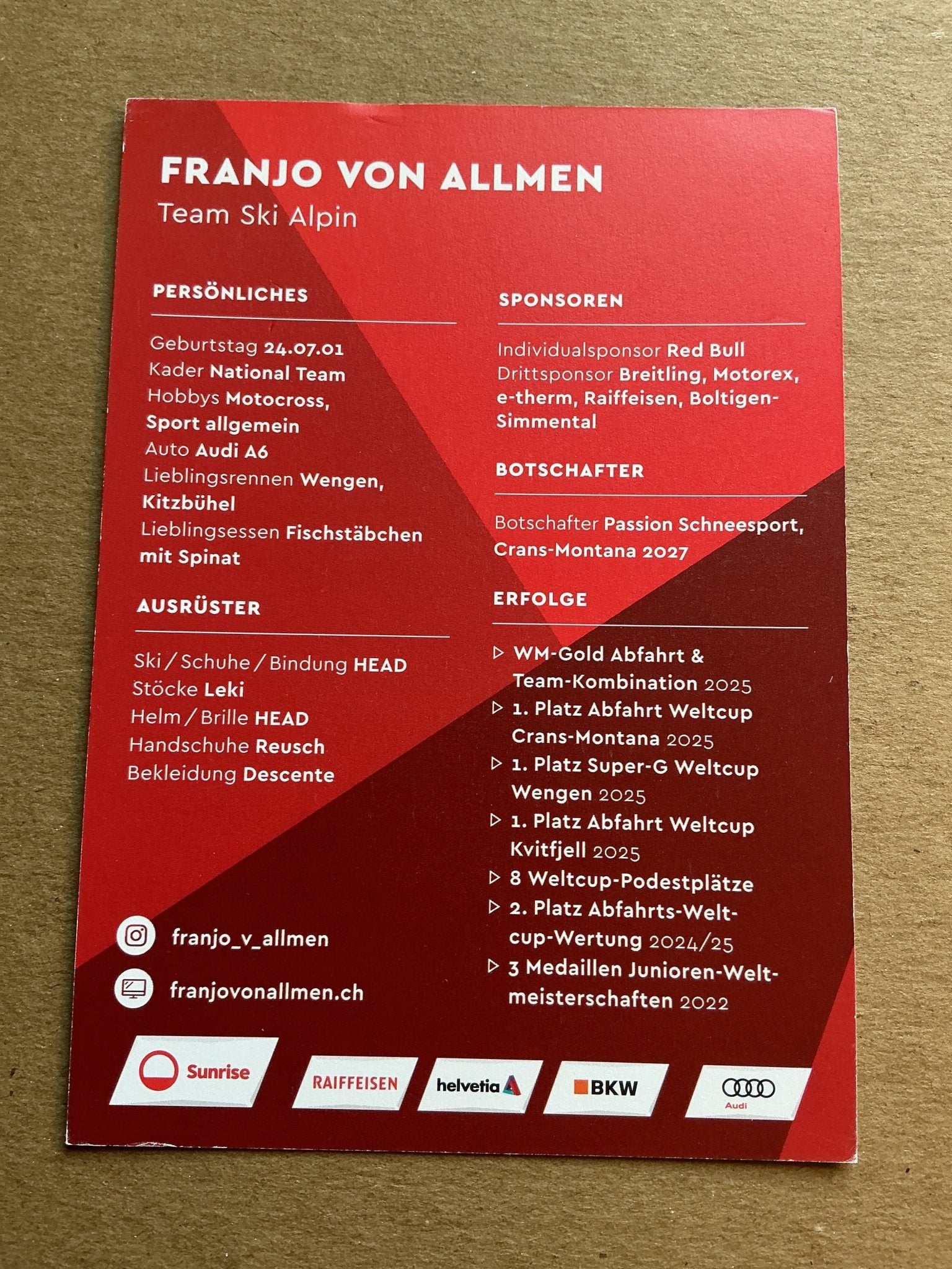 Franjo von Allmen, Switzerland 🇨🇭 Alpine Winter 2025/26 hand signed - Autographs-World