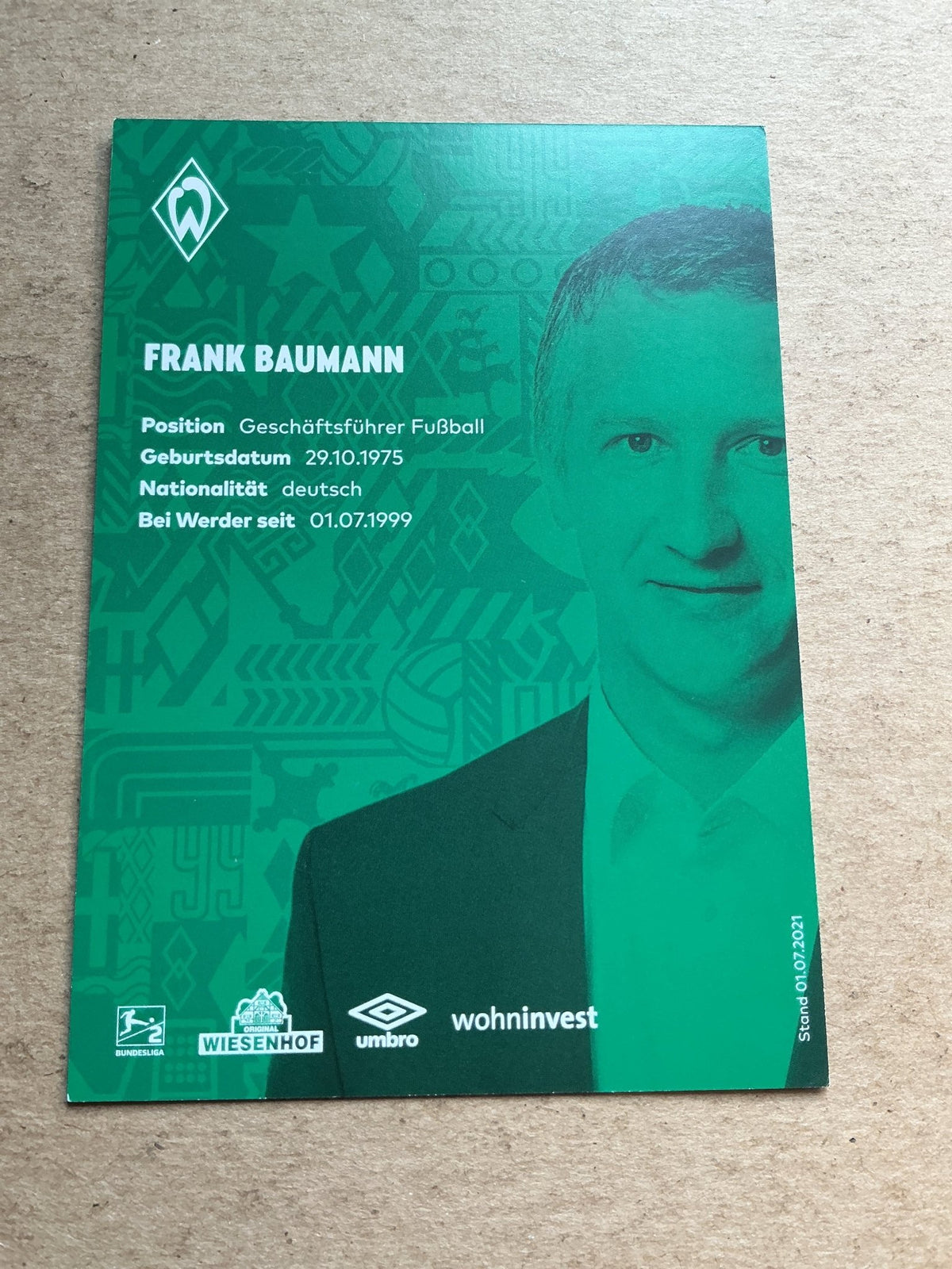 Frank Baumann, Germany 🇩🇪 SV Werder Bremen 2021/22 hand signed - Autographs-World