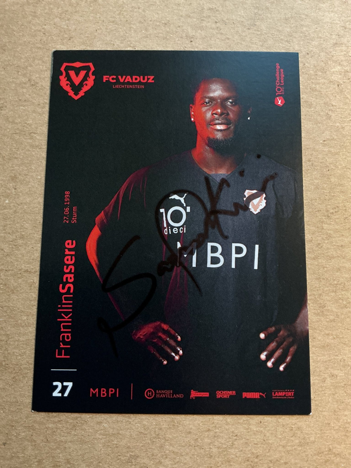 Franklin Sasere, Nigeria 🇳🇬 FC Vaduz 2022/23 hand signed - Autographs-World
