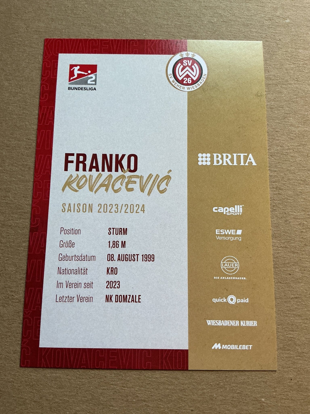Franko Kovacević, Croatia 🇭🇷 SV Wehen Wiesbaden 2023/24 hand signed - Autographs-World