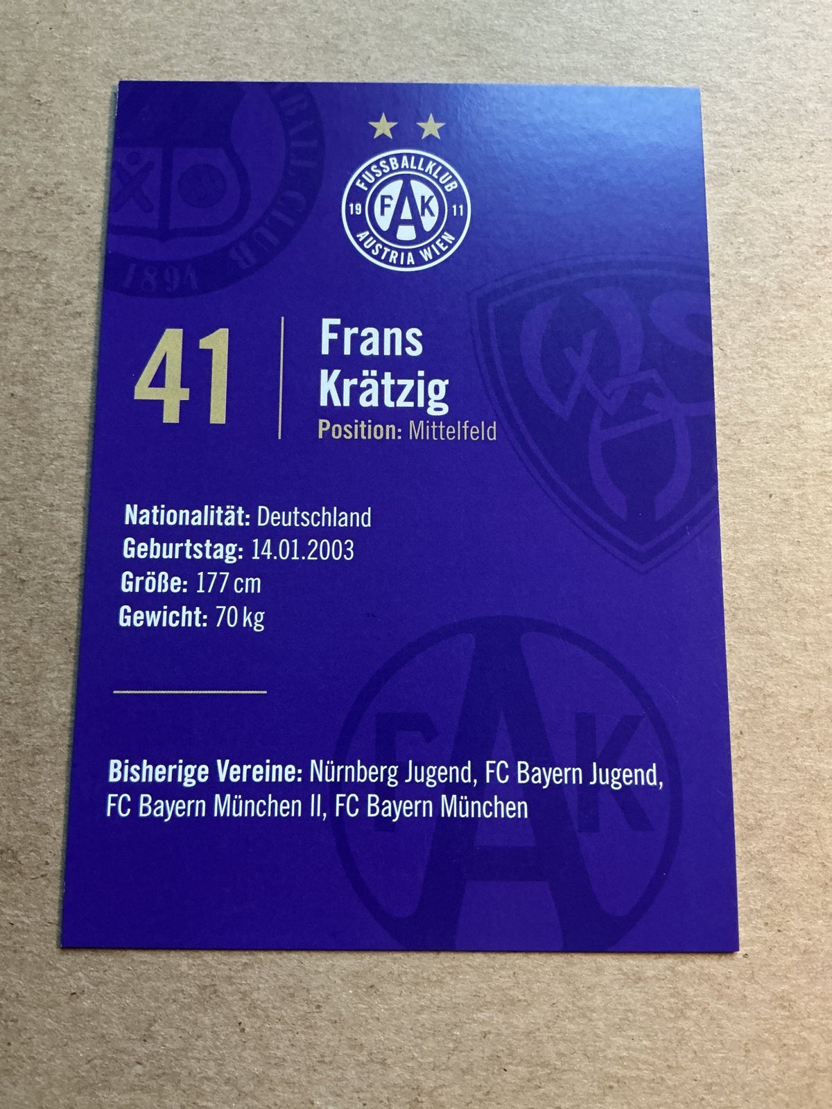 Frans Krätzig, Germany 🇩🇪 FK Austria Wien 2023/24 hand signed - Autographs-World