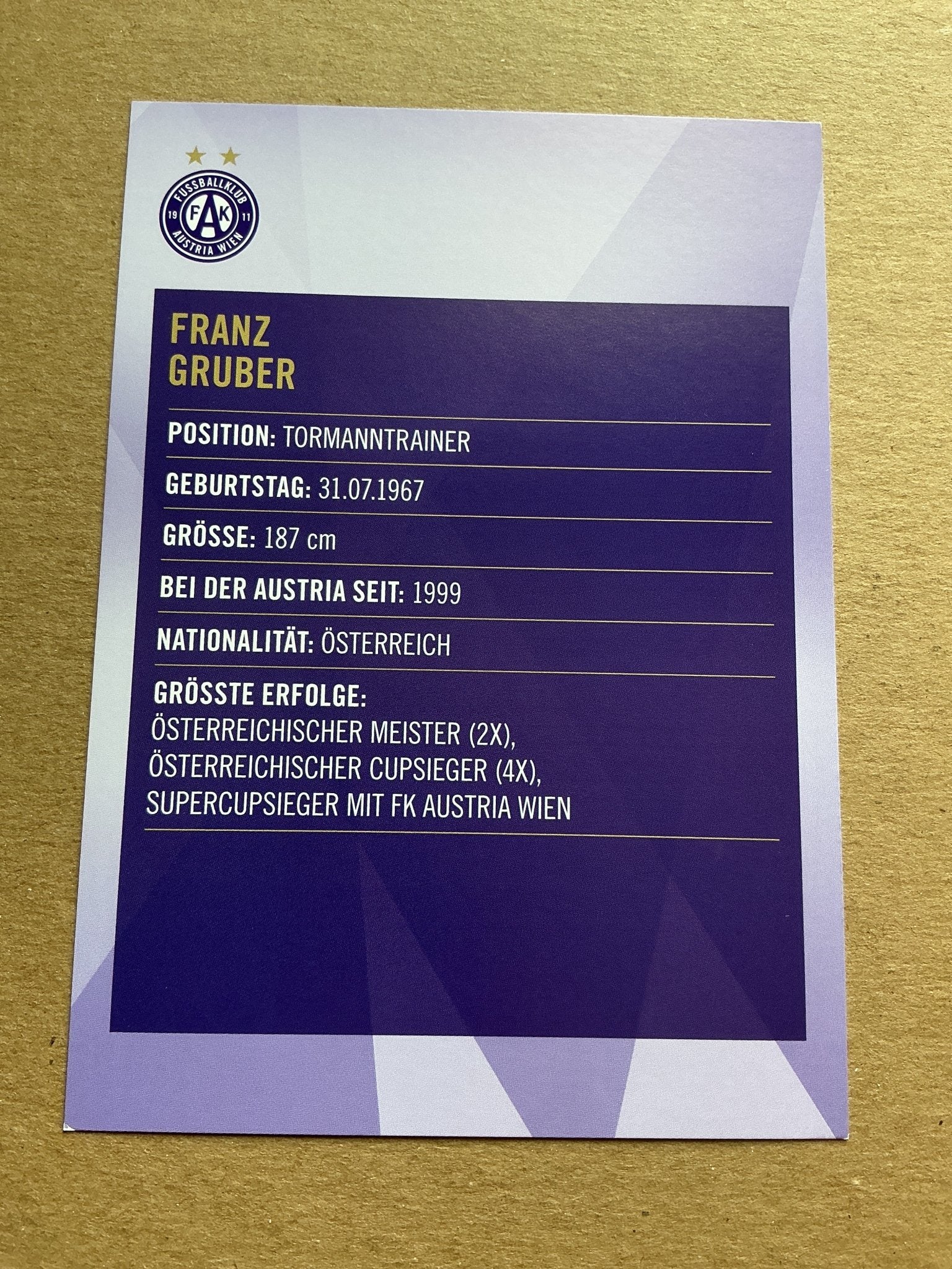 Franz Gruber, Austria 🇦🇹 Austria Wien 2019/20 hand signed - Autographs-World