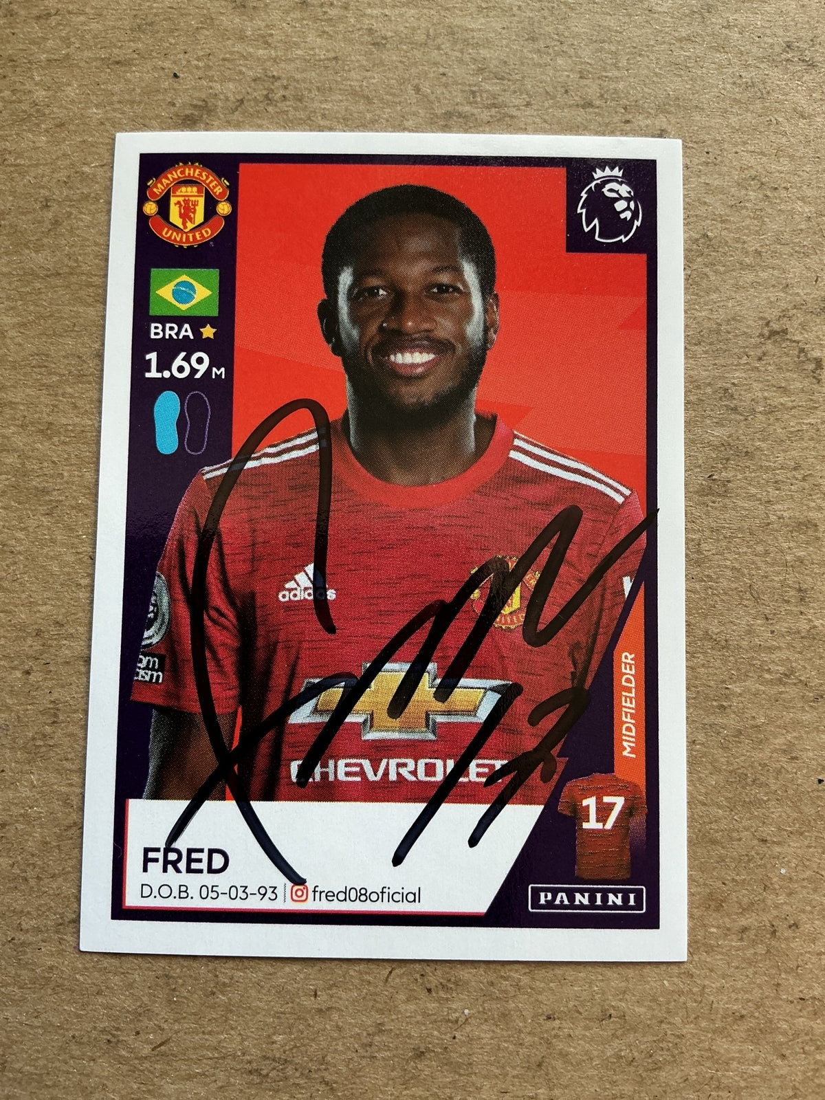 Fred, Brazil 🇧🇷 Manchester United 2021 Panini hand signed - Autographs-World