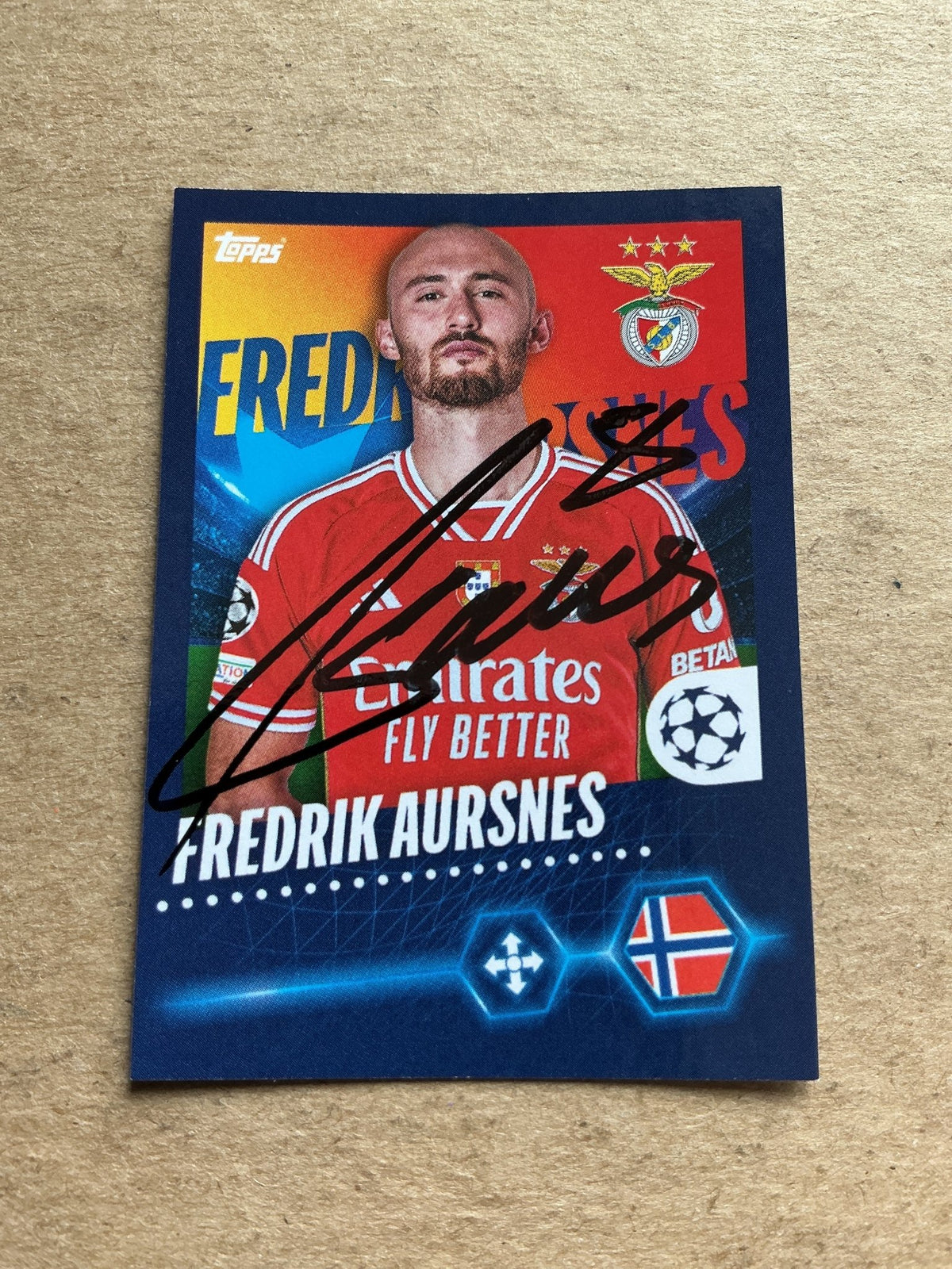 Fredrik Aursnes, Norway 🇳🇴 SL Benfica 2023/24 Topps hand signed - Autographs-World