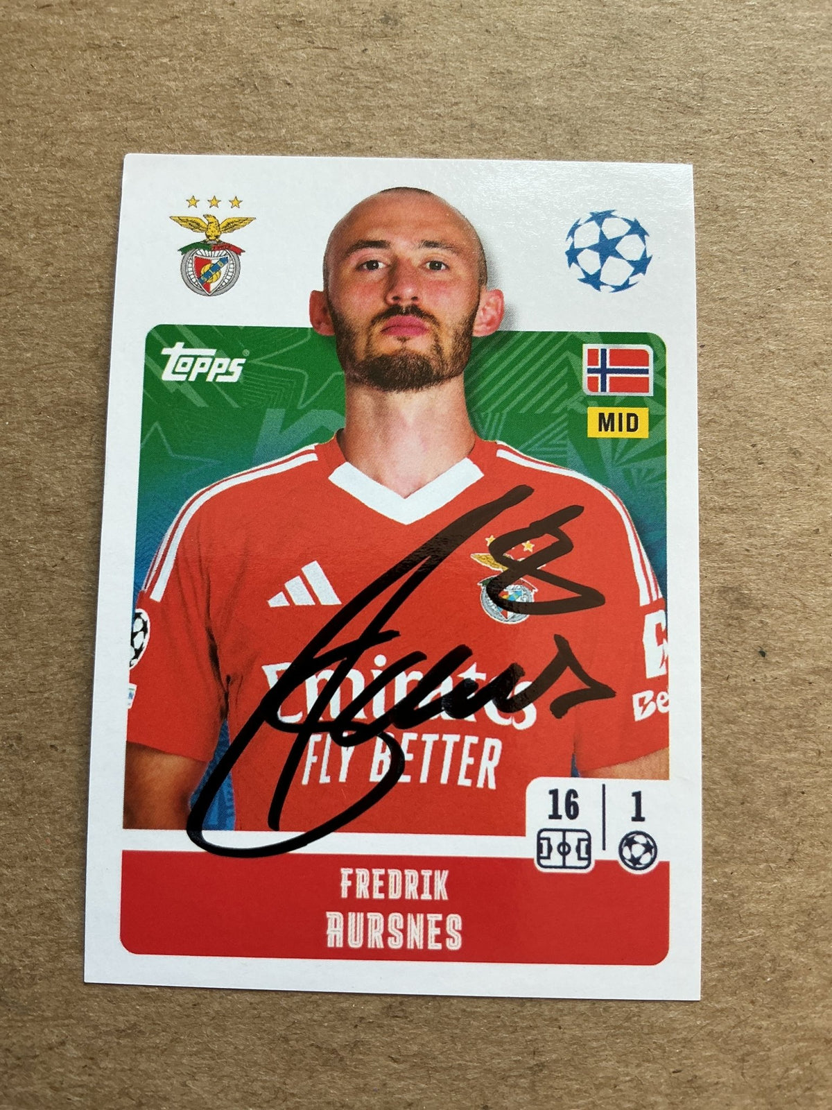 Fredrik Aursnes, Norway 🇳🇴 SL Benfica 2024/25 Topps hand signed - Autographs-World