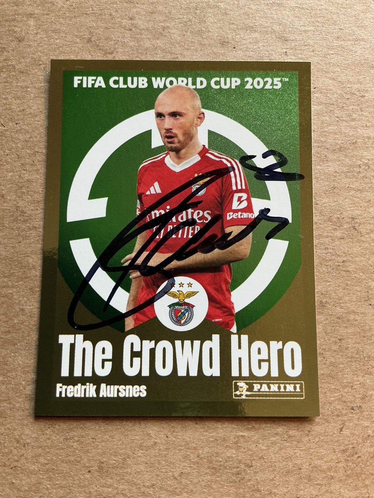 Fredrik Aursnes, Norway 🇳🇴 SL Benfica Club World Cup 2025 Panini hand signed - Autographs-World