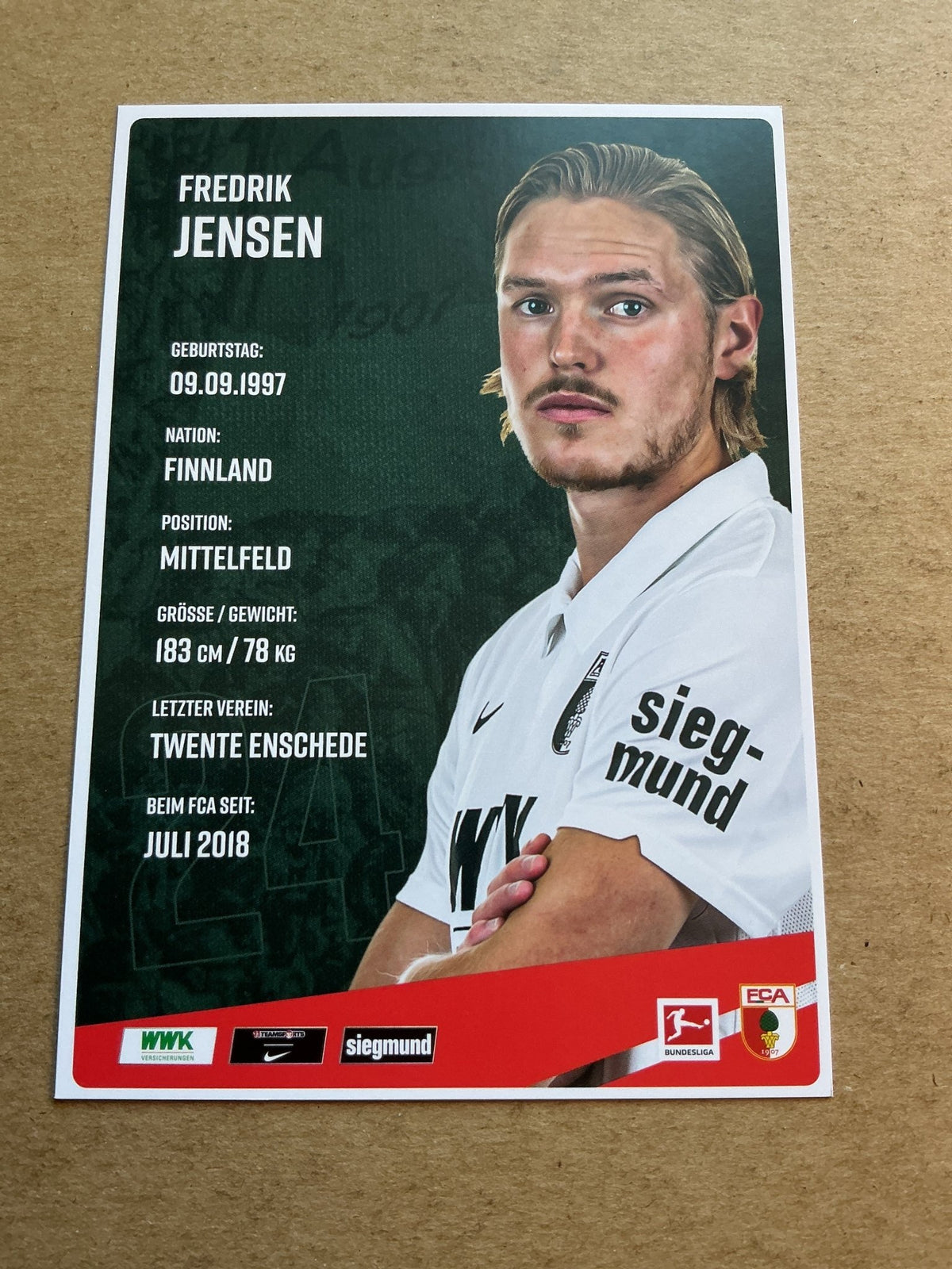 Fredrik Jensen, Finland 🇫🇮 FC Augsburg 2020/21 hand signed - Autographs-World