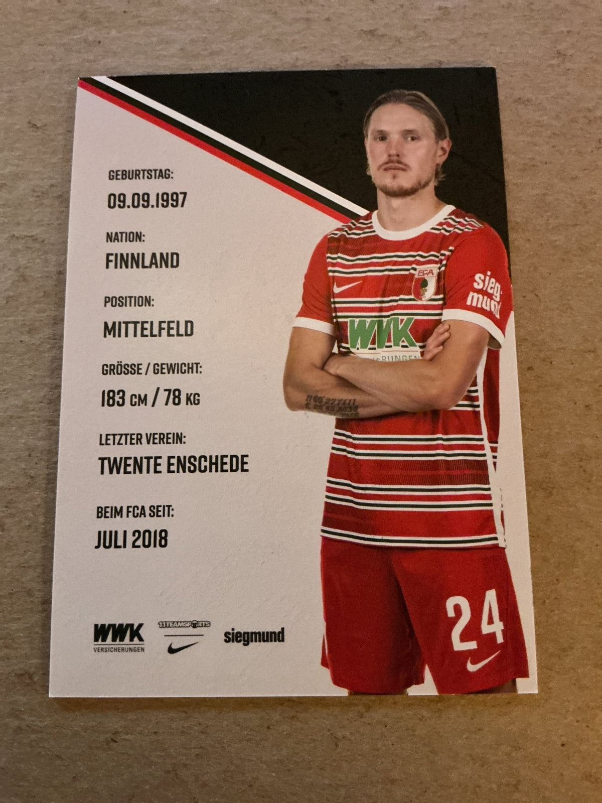 Fredrik Jensen, Finland 🇫🇮 FC Augsburg 2022/23 hand signed - Autographs-World