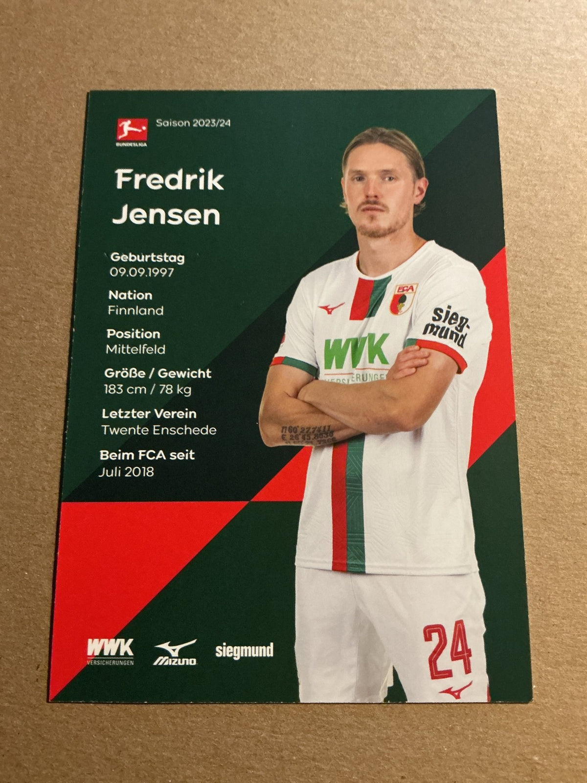 Fredrik Jensen, Finland 🇫🇮 FC Augsburg 2023/24 hand signed - Autographs-World