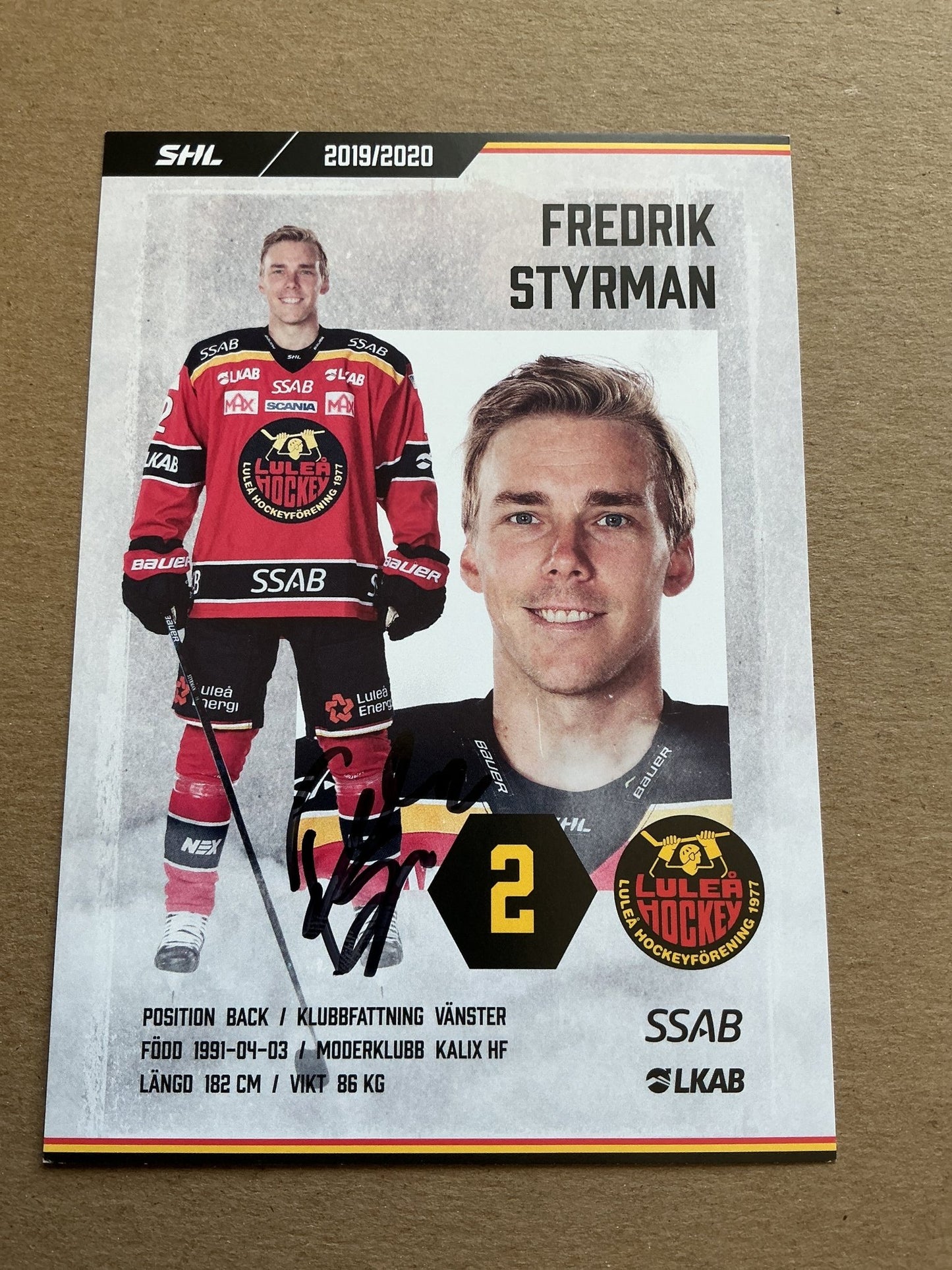 Fredrik Styrman, Sweden 🇸🇪 Luleå Hockey 2019/20 hand signed - Autographs-World