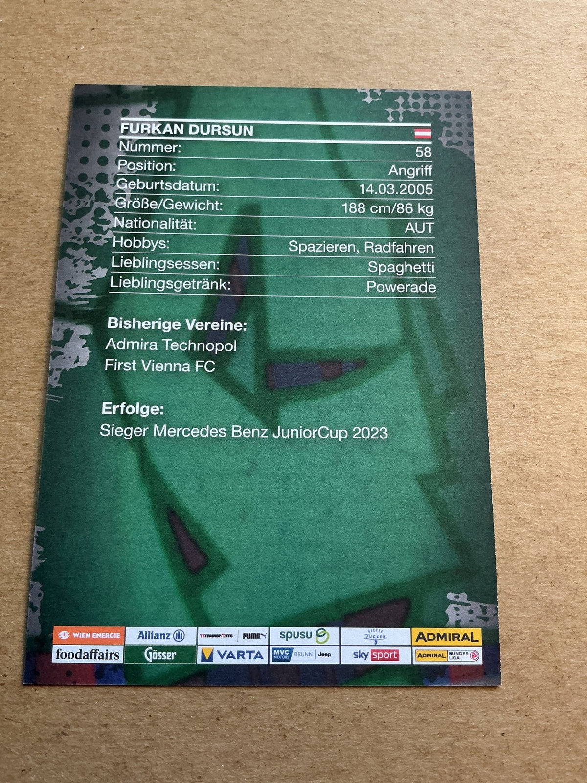 Furkan Dursun, Austria 🇦🇹 SK Rapid Wien 2023/24 hand signed - Autographs-World