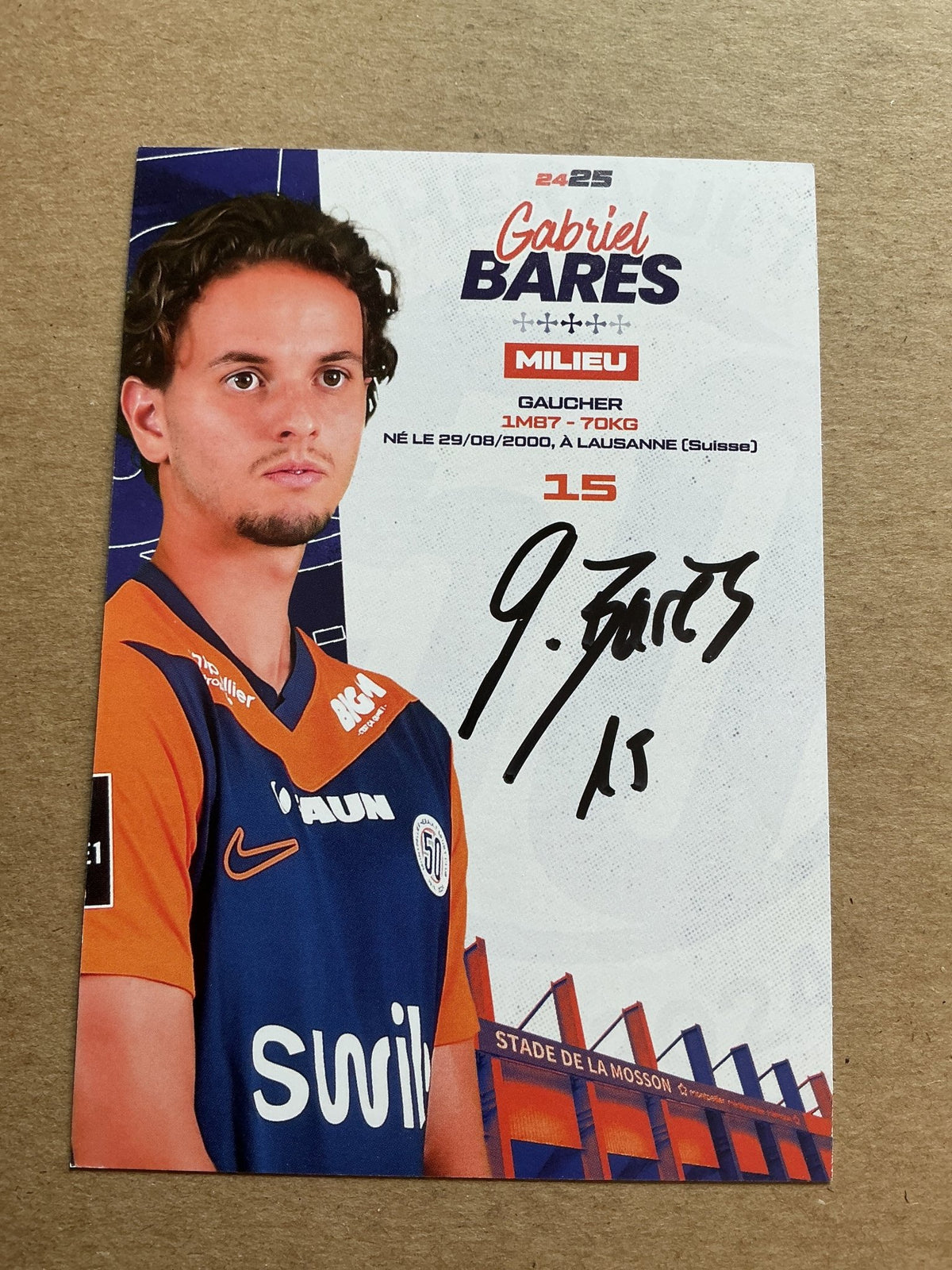 Gabriel Bares, Switzerland 🇨🇭 Montpellier HSC 2024/25 hand signed - Autographs-World