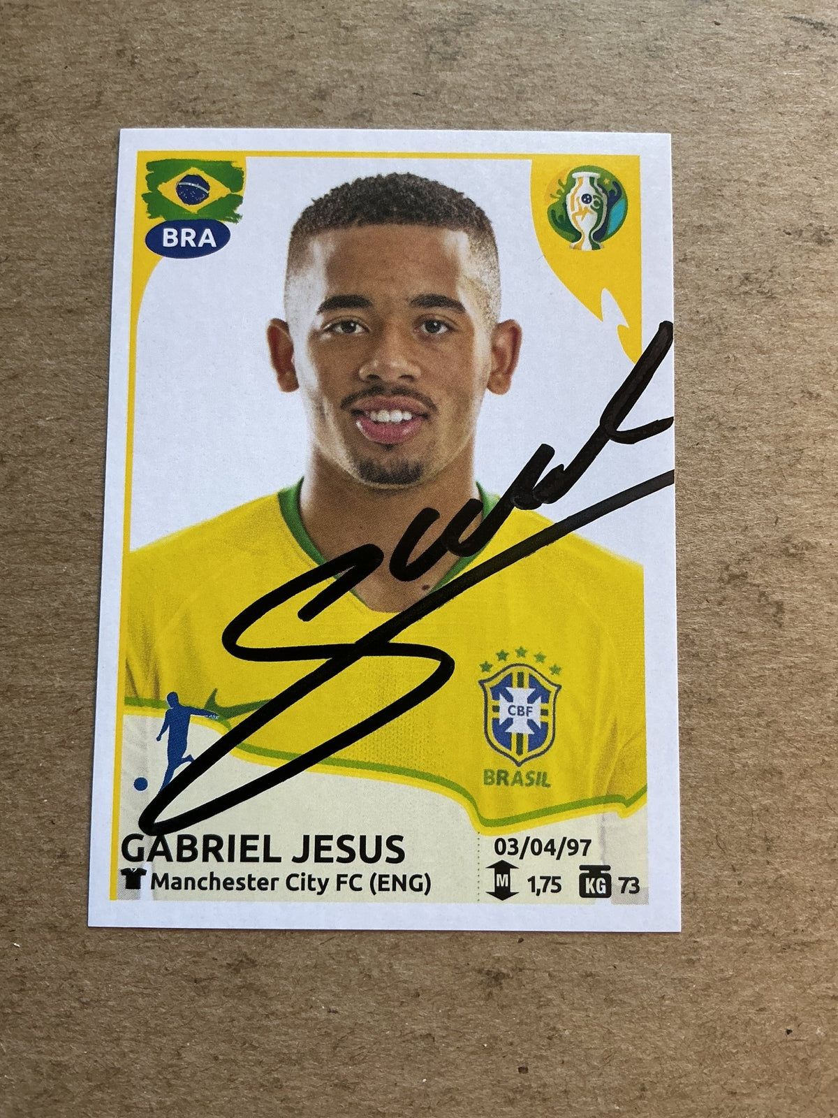 Gabriel Jesus, Brazil 🇧🇷 Copa America 2019 Panini hand signed - Autographs-World
