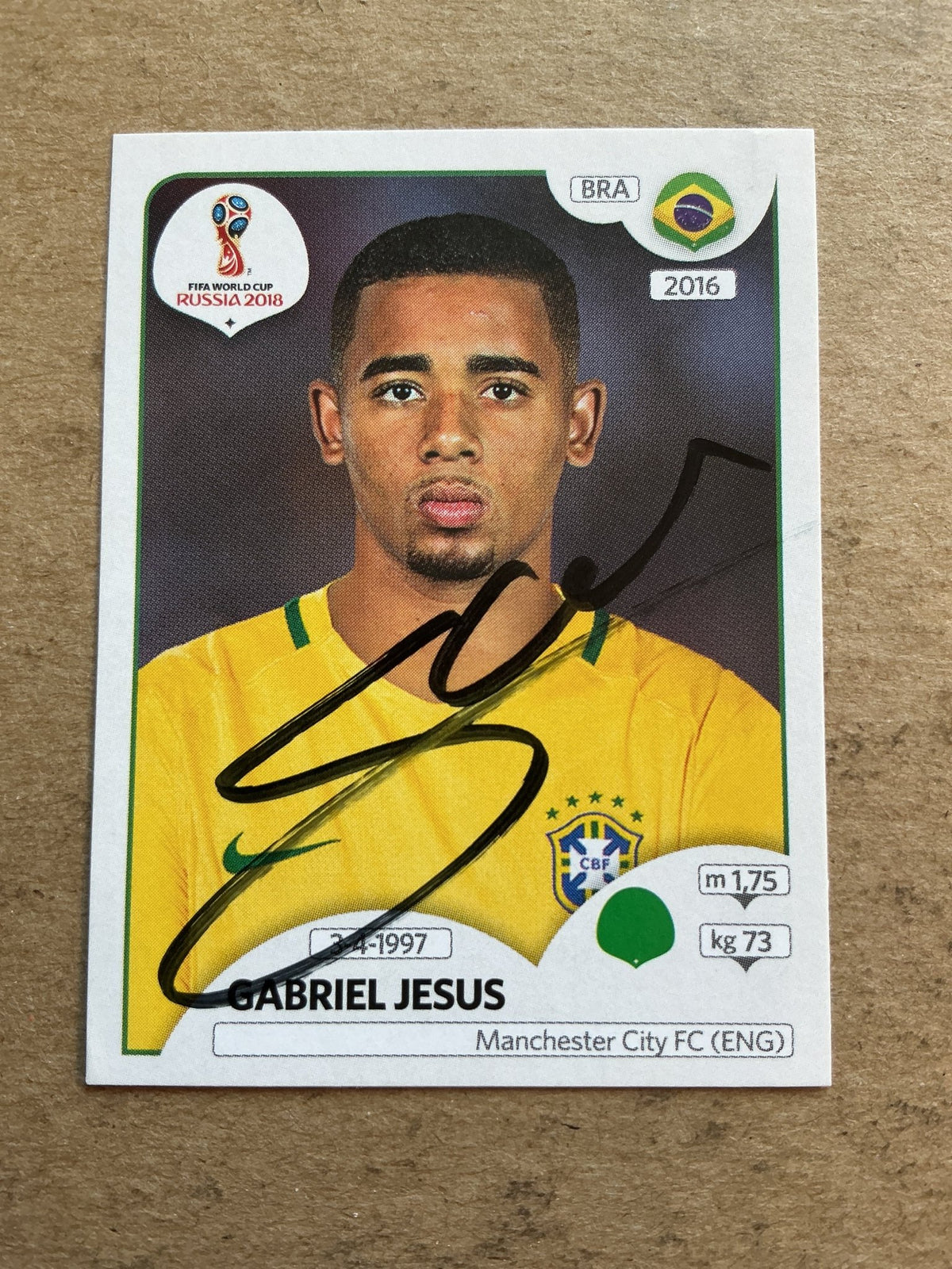 Gabriel Jesus, Brazil 🇧🇷 FIFA World Cup 2018 Panini hand signed - Autographs-World