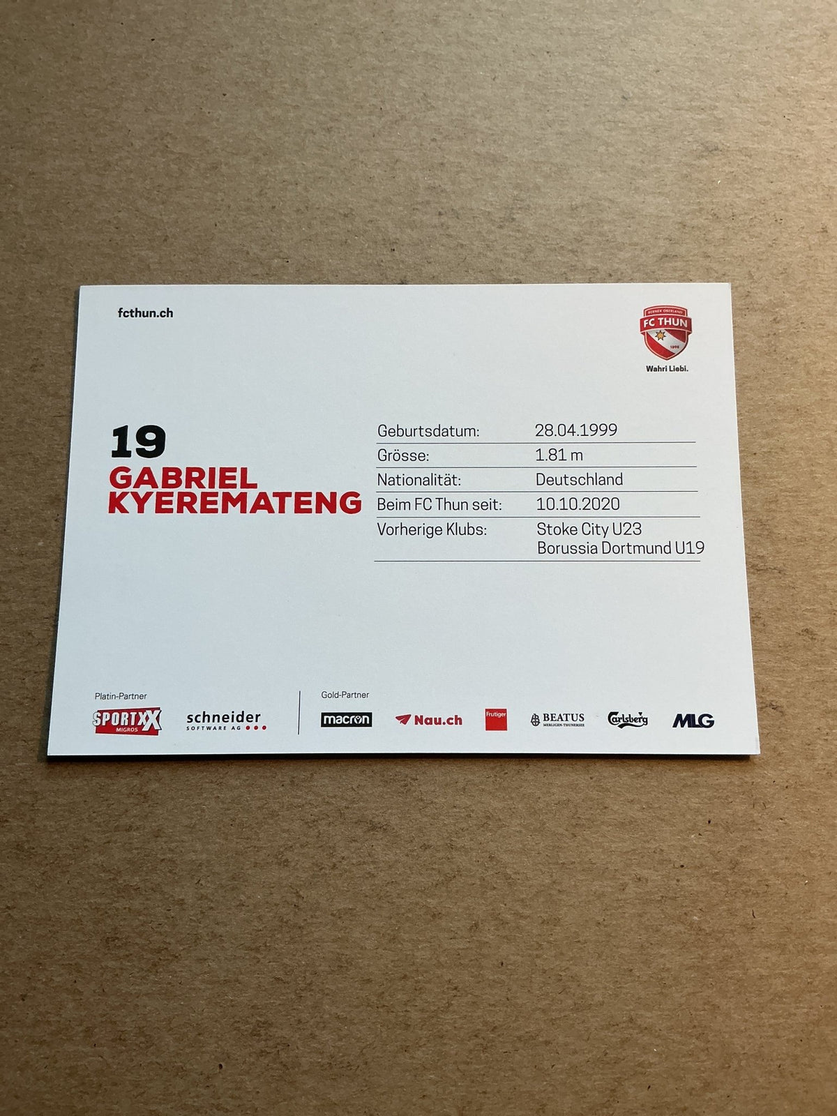 Gabriel Kyeremateng, Germany 🇩🇪 FC Thun 2020/21 hand signed - Autographs-World