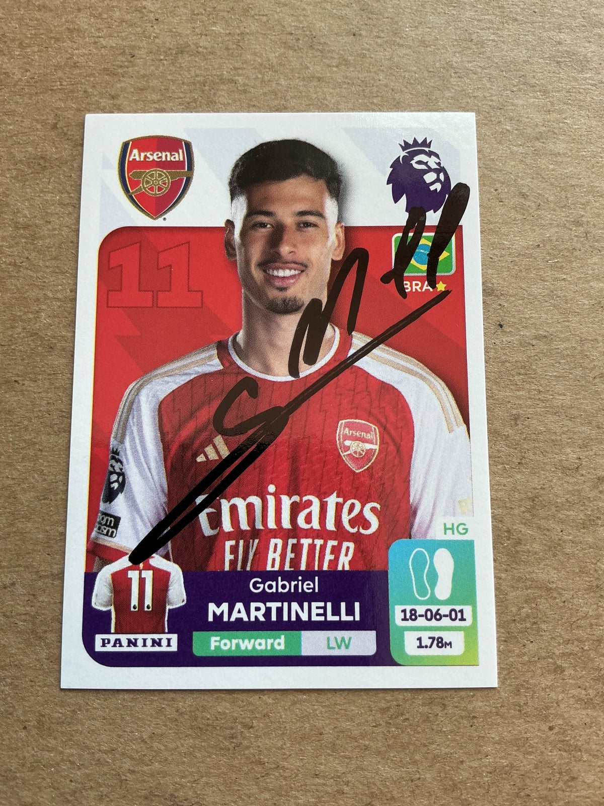 Gabriel Martinelli, Brazil 🇧🇷 Arsenal FC 2024 Panini hand signed - Autographs-World