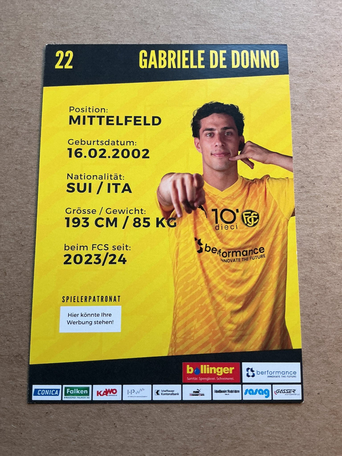 Gabriele de Donno, Switzerland 🇨🇭 FC Schaffhausen 2023/24 hand signed - Autographs-World