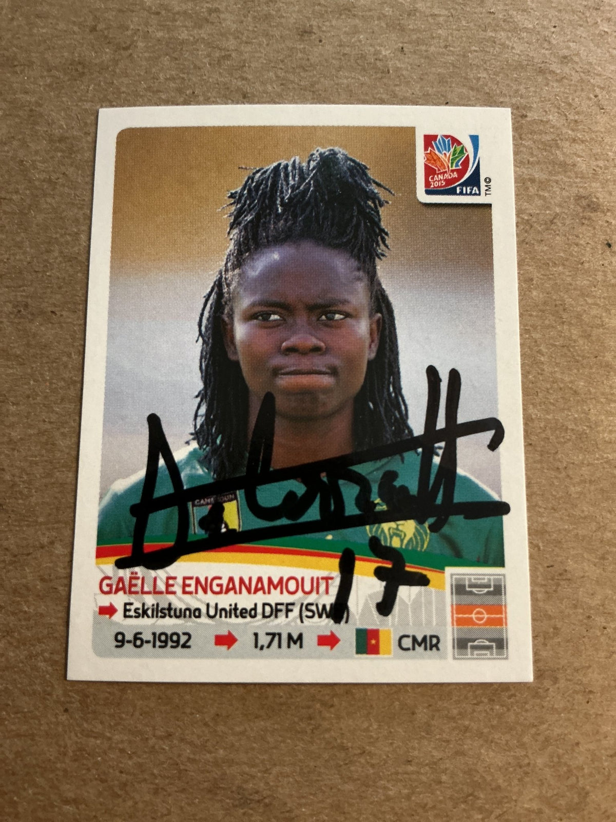 Gaelle Enganamouit, Cameroon 🇨🇲 FIFA Women’s World Cup 2015 Panini hand signed - Autographs-World