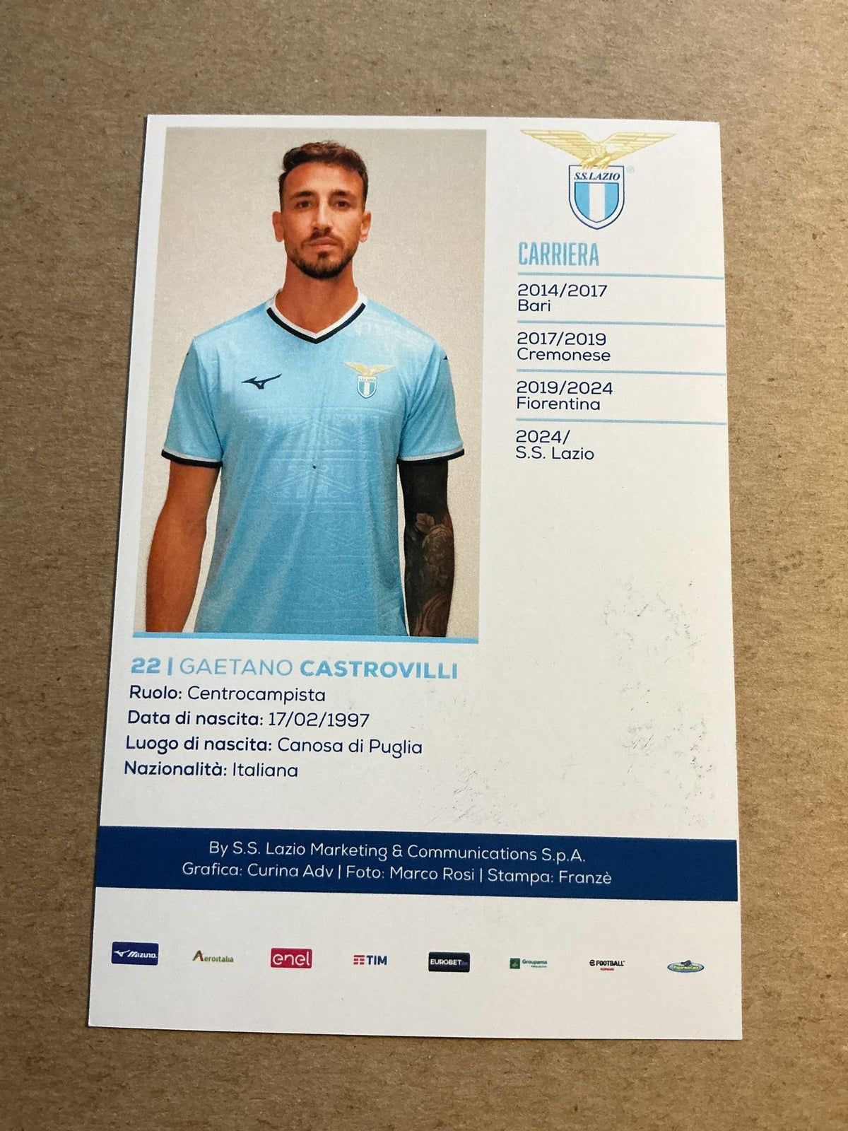 Gaetano Castrovilli, Italy 🇮🇹 SS Lazio 2024/25 hand signed - Autographs-World