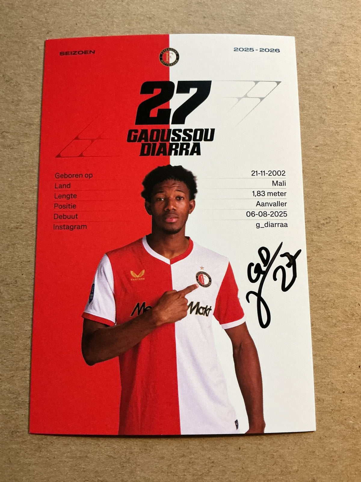 Gaoussou Diarra, Mali 🇲🇱 Feyenoord Rotterdam 2025/26 hand signed - Autographs-World
