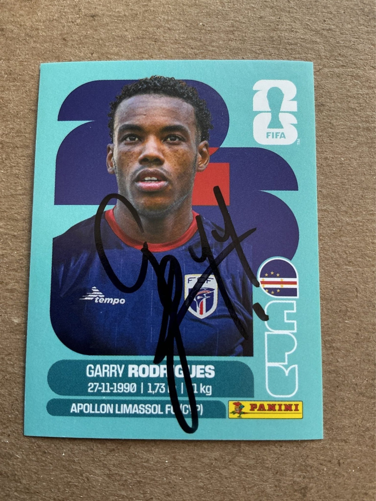 Garry Rodrigues, Cape Verde 🇨🇻 FIFA World Cup 2026 Panini hand signed - Autographs-World