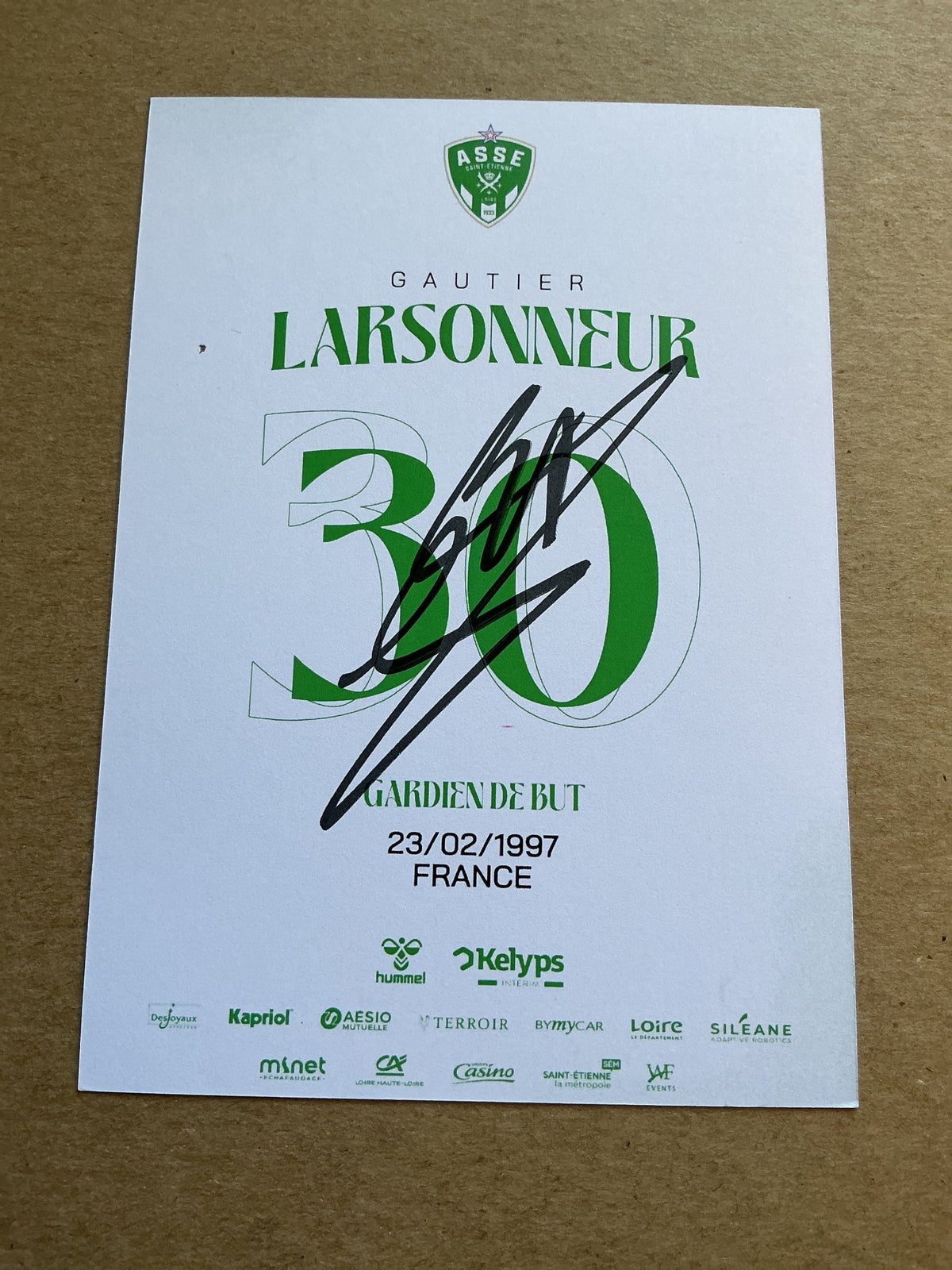 Gautier Larsonneur, France 🇫🇷 AS Saint-Etienne 2024/25 hand signed - Autographs-World