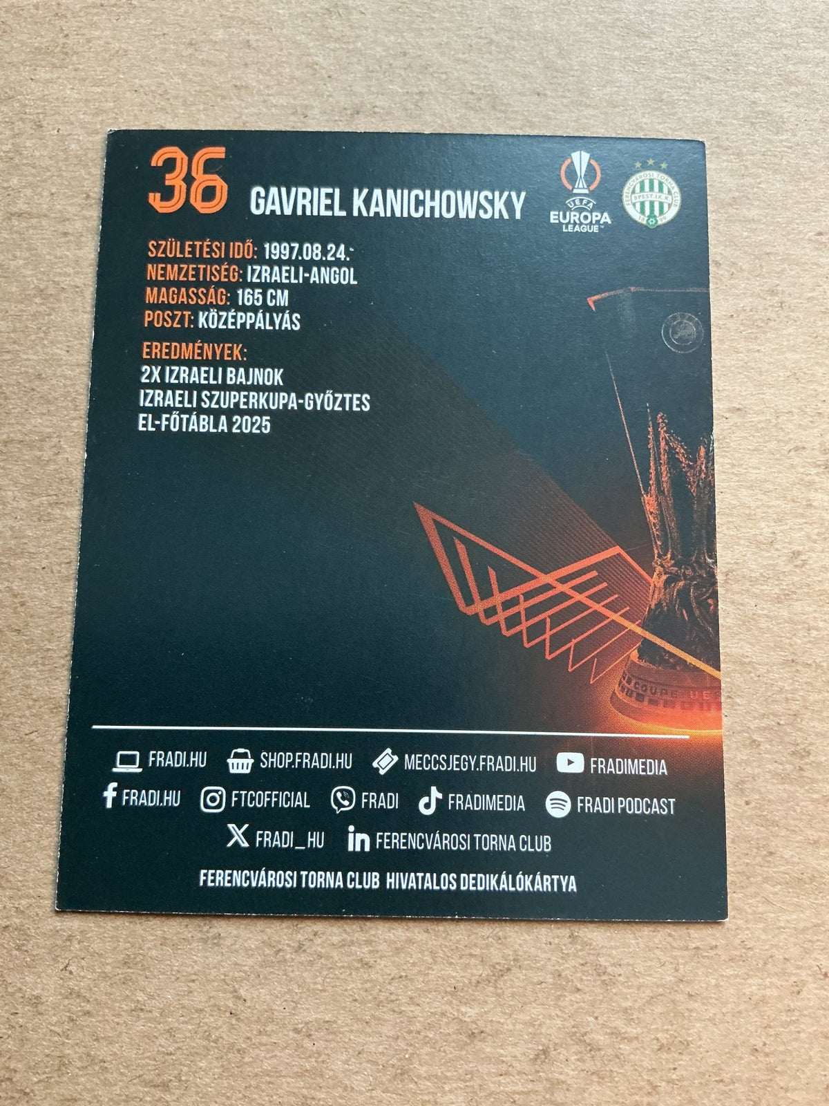 Gavriel Kanichowsky, Israel 🇮🇱 Ferencvaros 2025/26 hand signed - Autographs-World