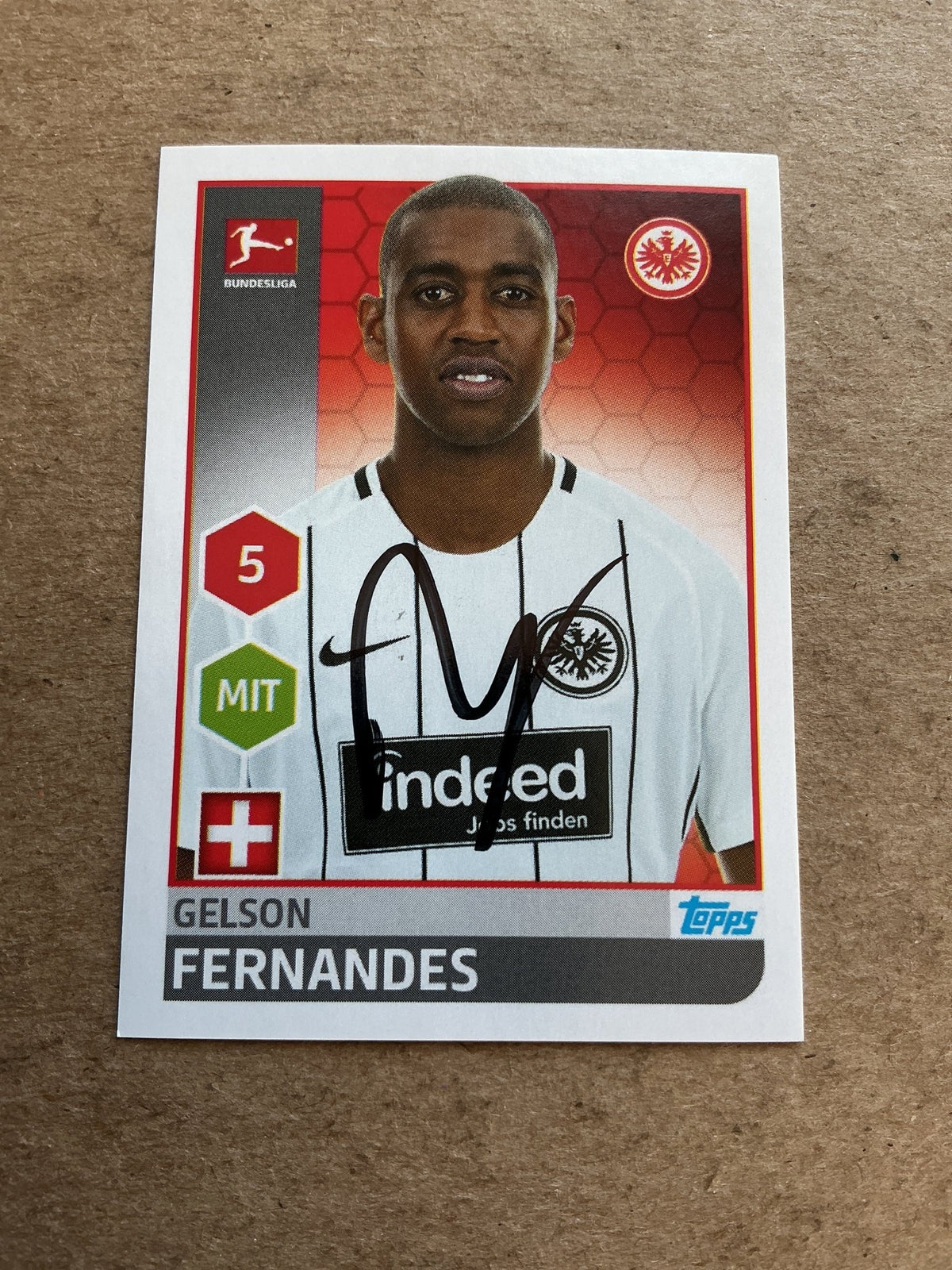 Gelson Fernandes, Switzerland 🇨🇭 Eintracht Frankfurt 2017/18 Topps hand signed - Autographs-World