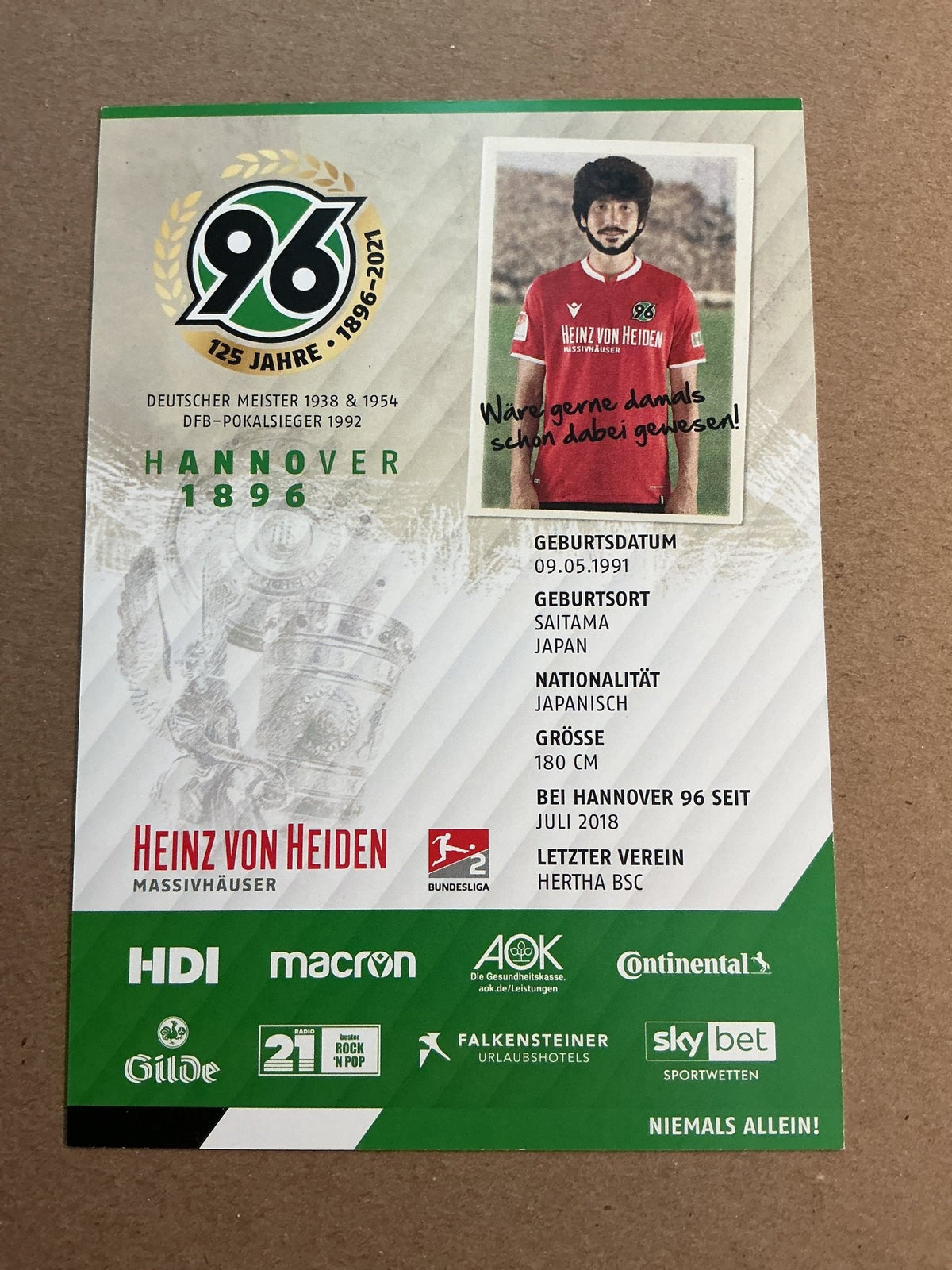 Genki Haraguchi, Japan 🇯🇵 Hannover 96 2020/21 hand signed - Autographs-World