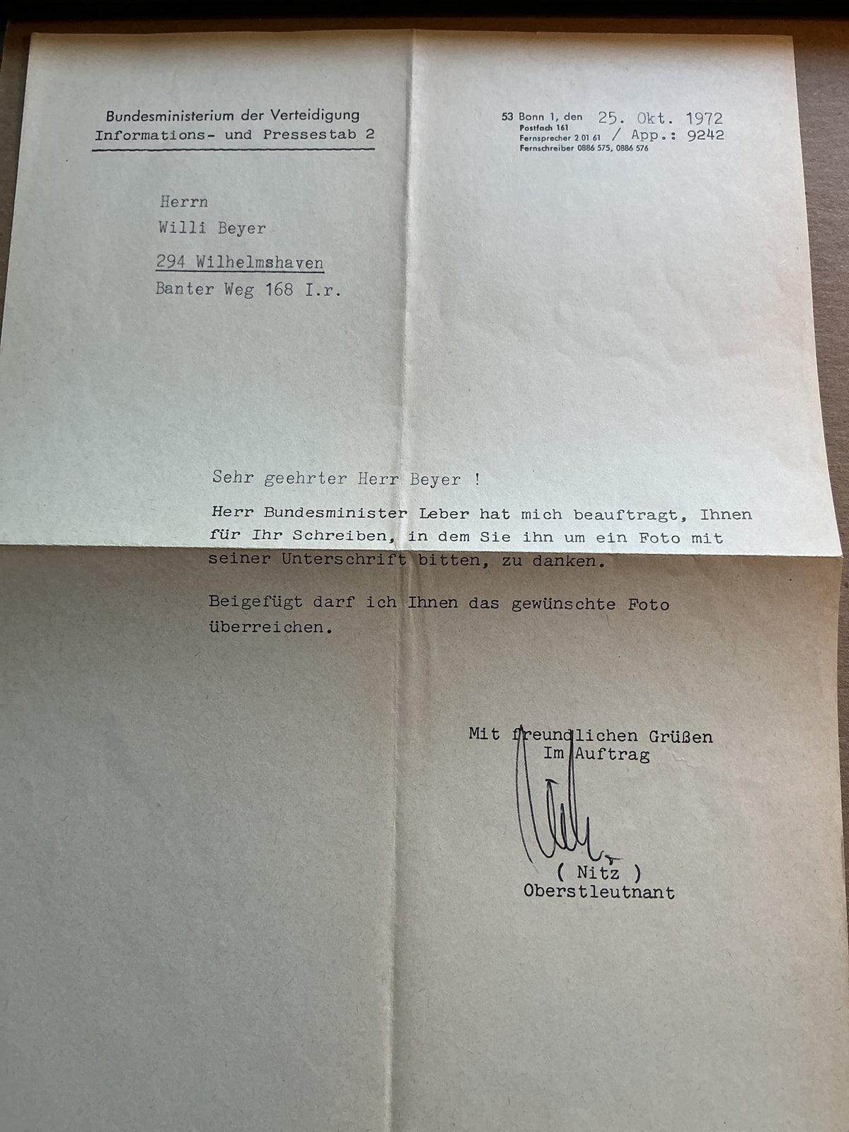 Georg Leber, Germany 🇩🇪 Minister of Defence Politics hand signed - Autographs-World