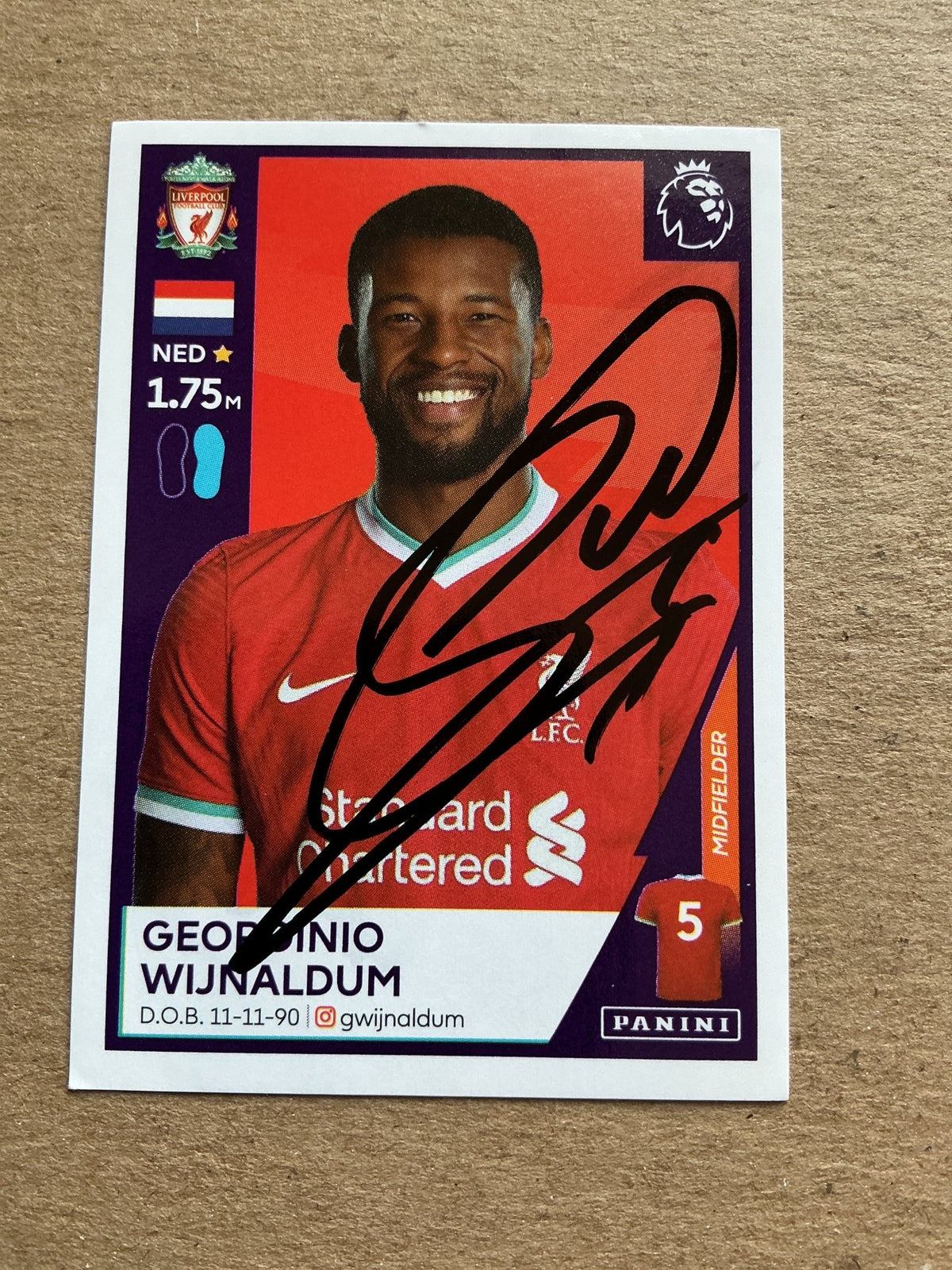 Georginio Wijnaldum, Netherlands 🇳🇱 Liverpool FC 2021 Panini hand signed - Autographs-World