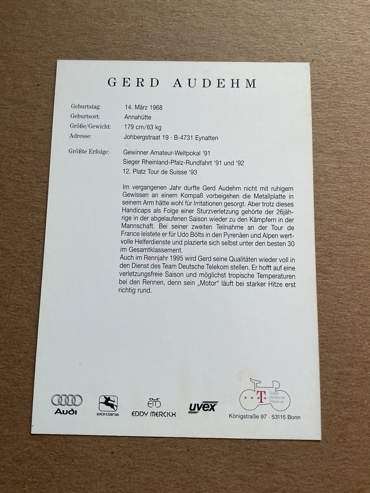 Gerd Audehm, Germany 🇩🇪 Cycling Summer Olympics hand signed - Autographs-World