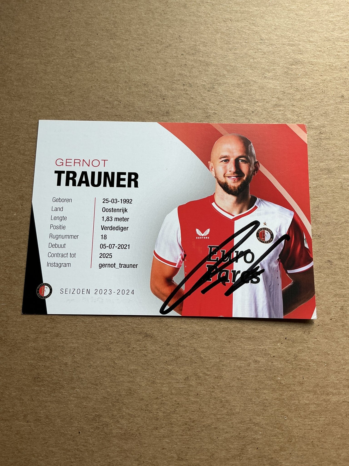 Gernot Trauner, Austria 🇦🇹 Feyenoord Rotterdam 2023/24 hand signed - Autographs-World