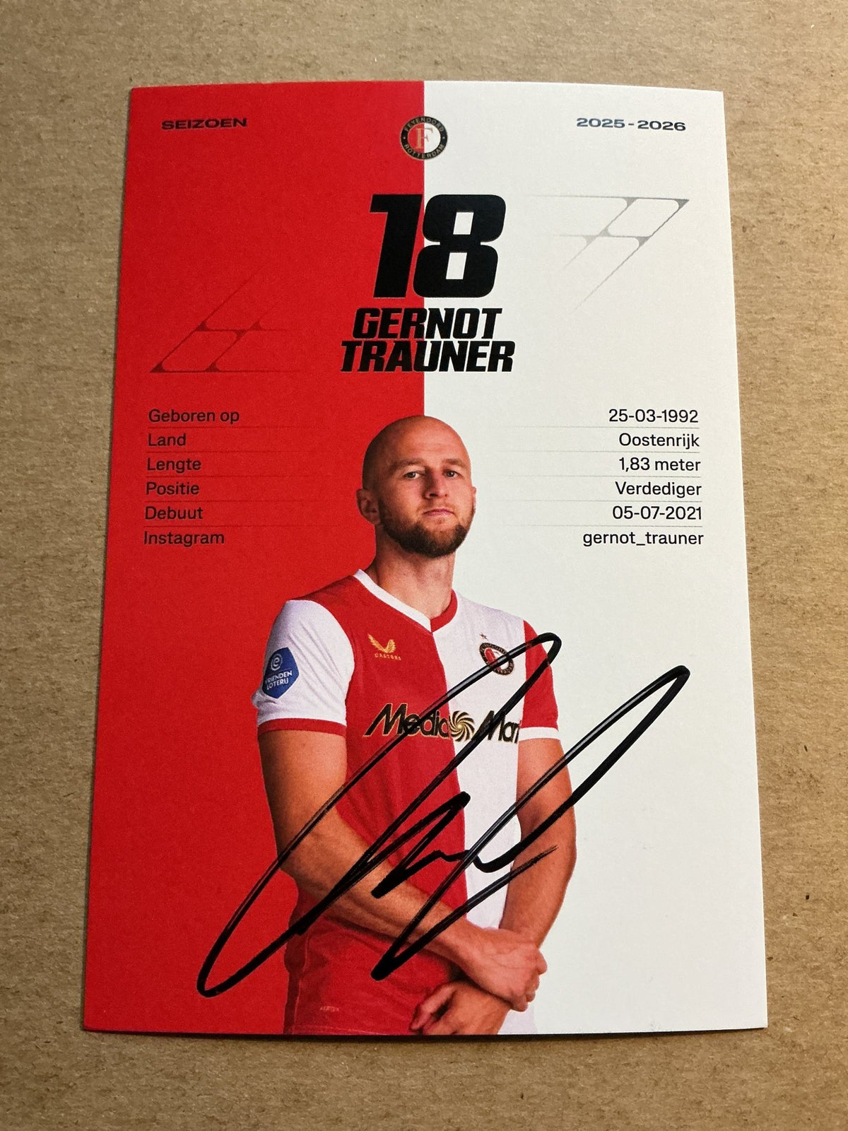 Gernot Trauner, Austria 🇦🇹 Feyenoord Rotterdam 2025/26 hand signed - Autographs-World