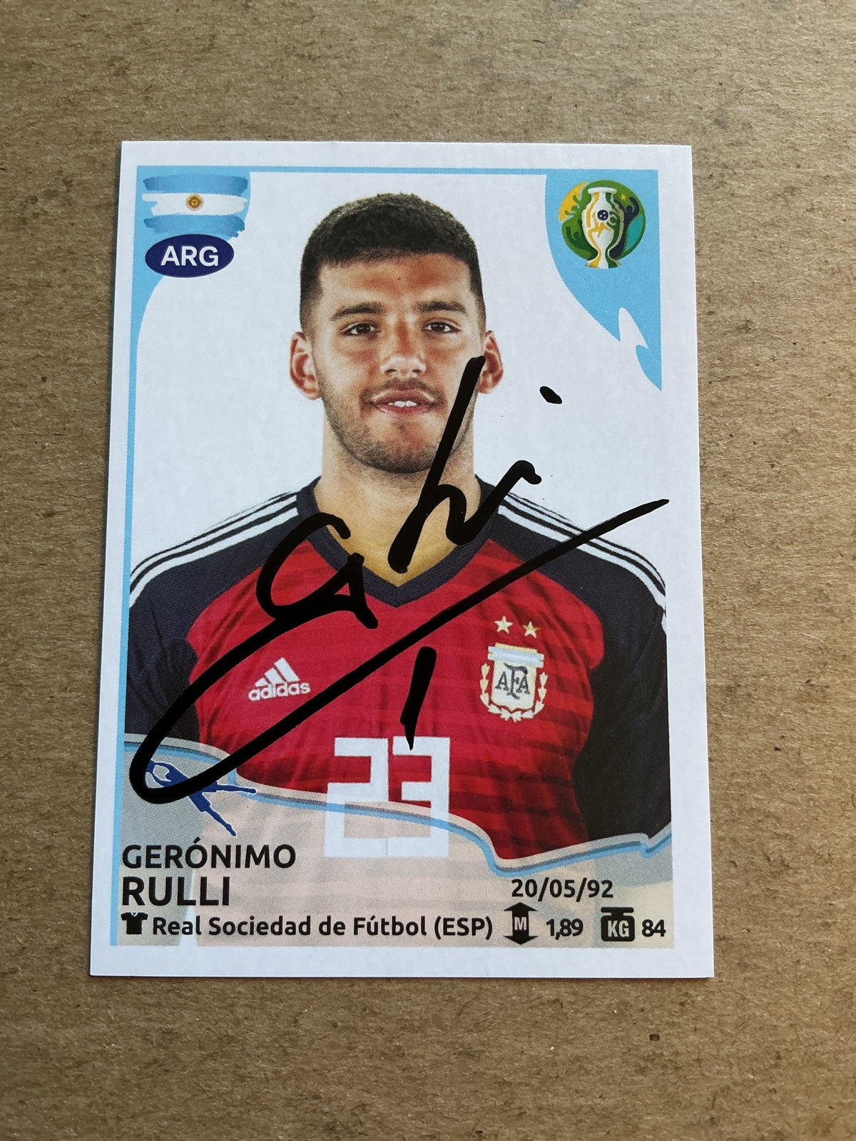 Gerónimo Rulli, Argentina 🇦🇷 Copa America 2019 Panini hand signed - Autographs-World