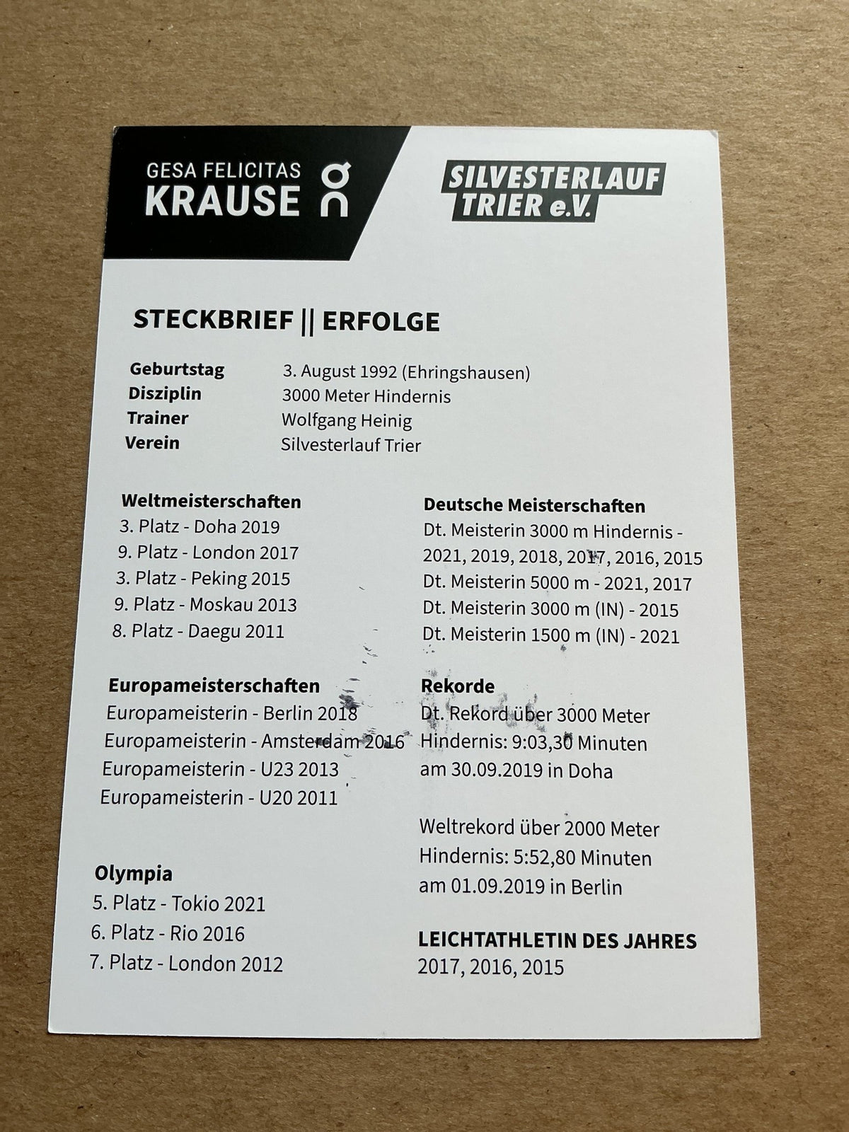 Gesa Felicitas Krause, Germany 🇩🇪 Athletics Summer Olympics 2024 hand signed - Autographs-World