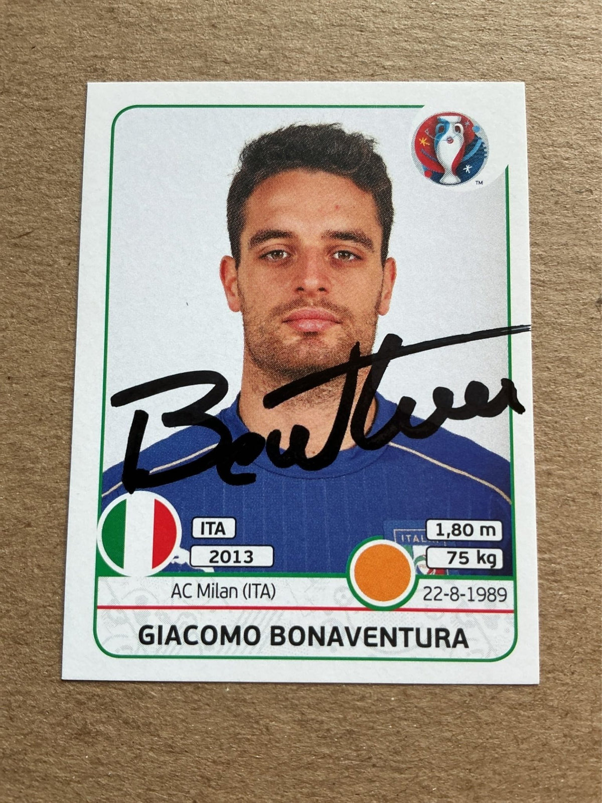 Giacomo Bonaventura, Italy 🇮🇹 UEFA Euro 2016 Panini hand signed - Autographs-World