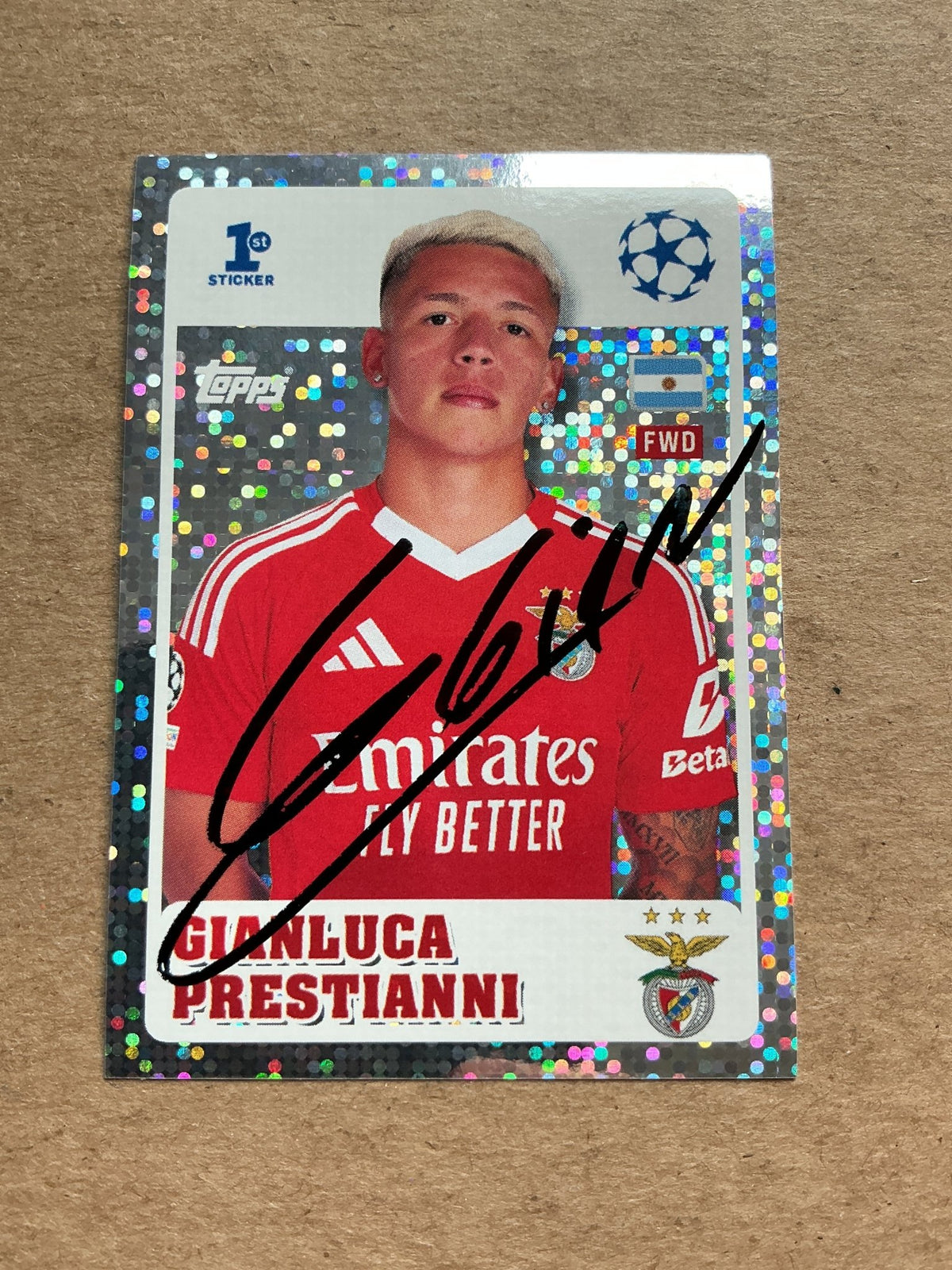 Gianluca Prestianni, Argentina 🇦🇷 SL Benfica 2024/25 Topps hand signed - Autographs-World